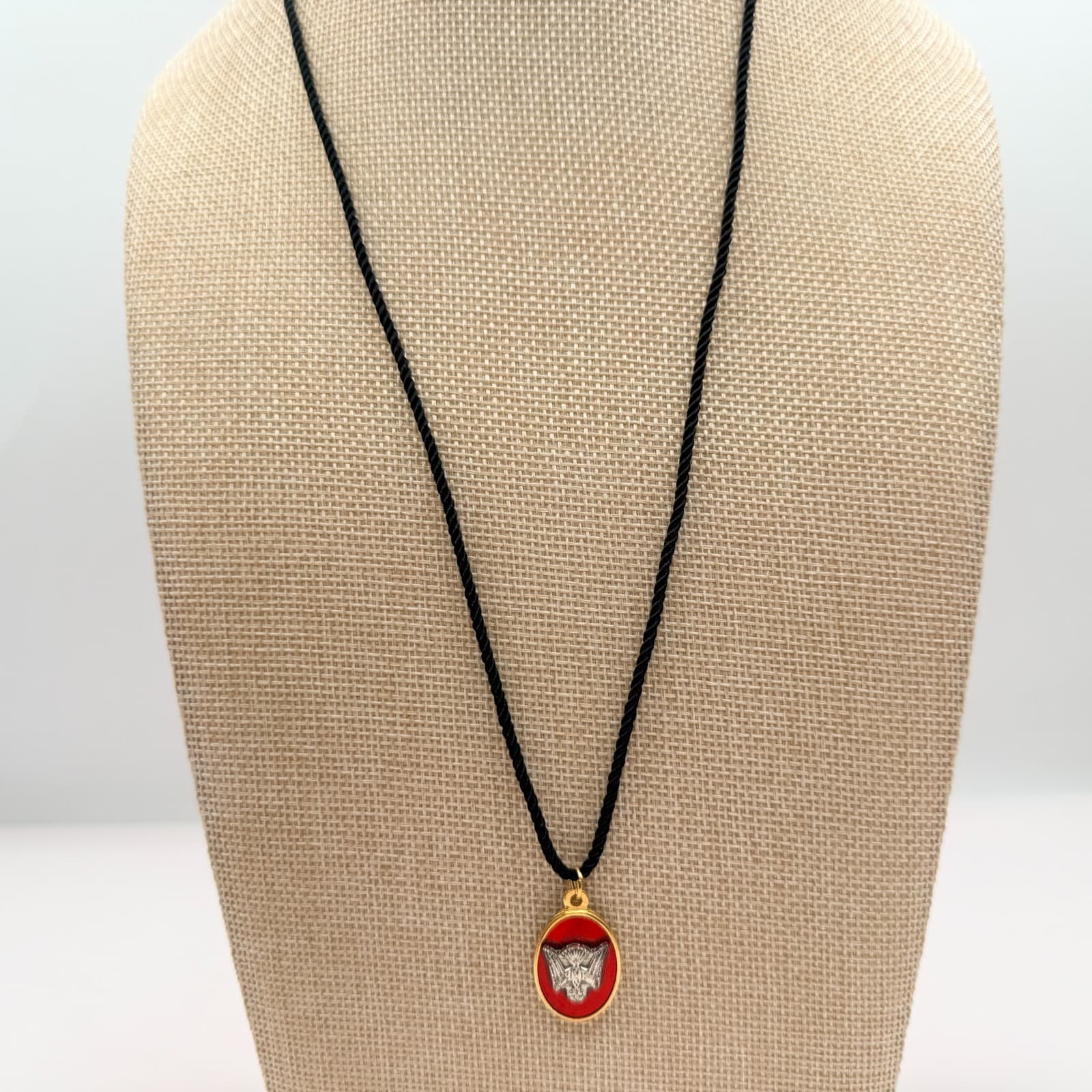 Vintage 70s Spirit Dove Confirmation Pendant Medal Red Enamel Gold Tone Jewelry - Thumbnail 6