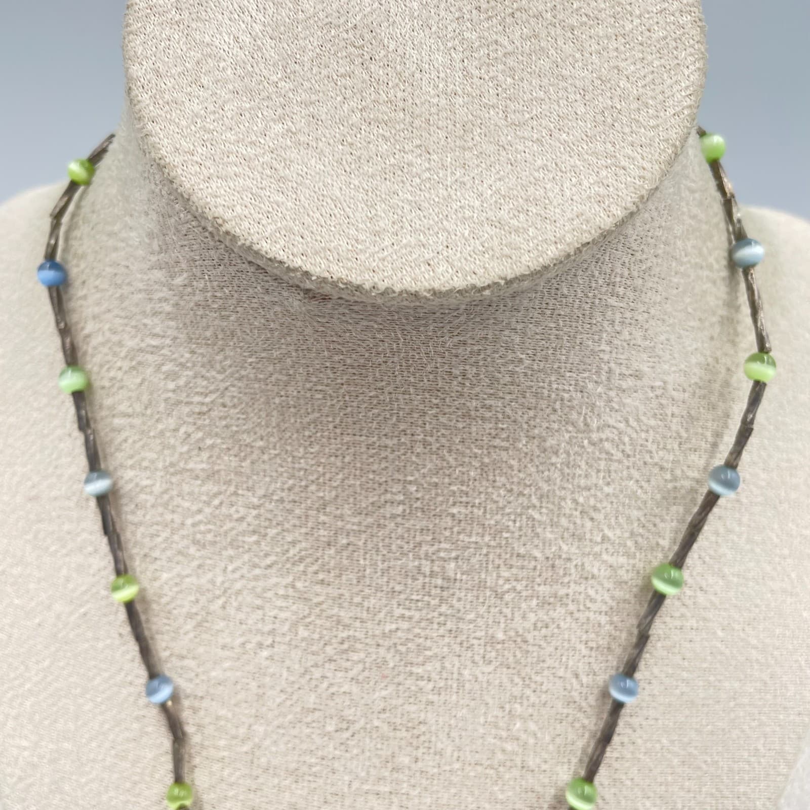 Y2K Pastel-Tone Faceted Bicone Crystals Cat's Eye Pendant Beads Station Necklace - Thumbnail 2