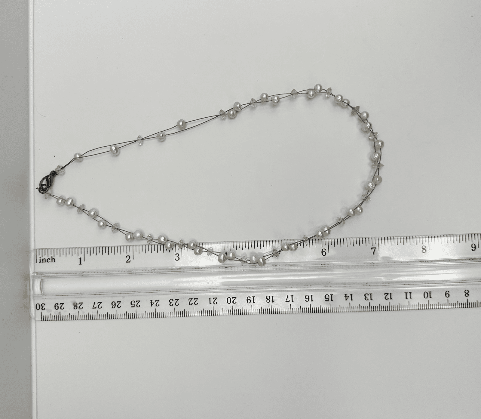 Vintage Y2K Floating Pearl Necklace Double Wire Strand Clear Glass Beads Boho - Thumbnail 7