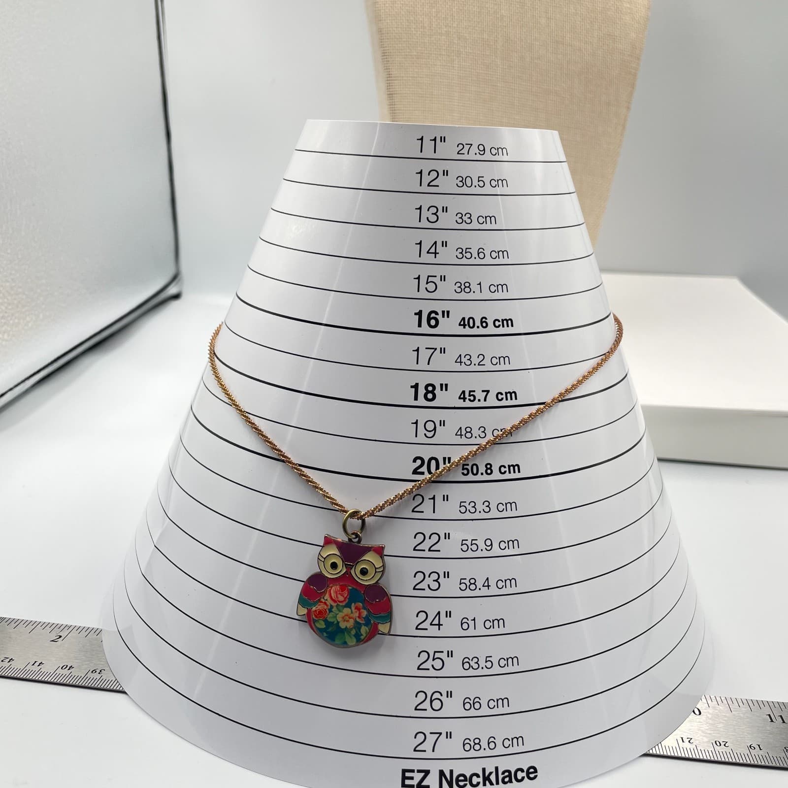 Afterthoughts Y2K Gold-Tone Multicolor Floral Enamel Coated Owl Pendant Necklace - Thumbnail 9