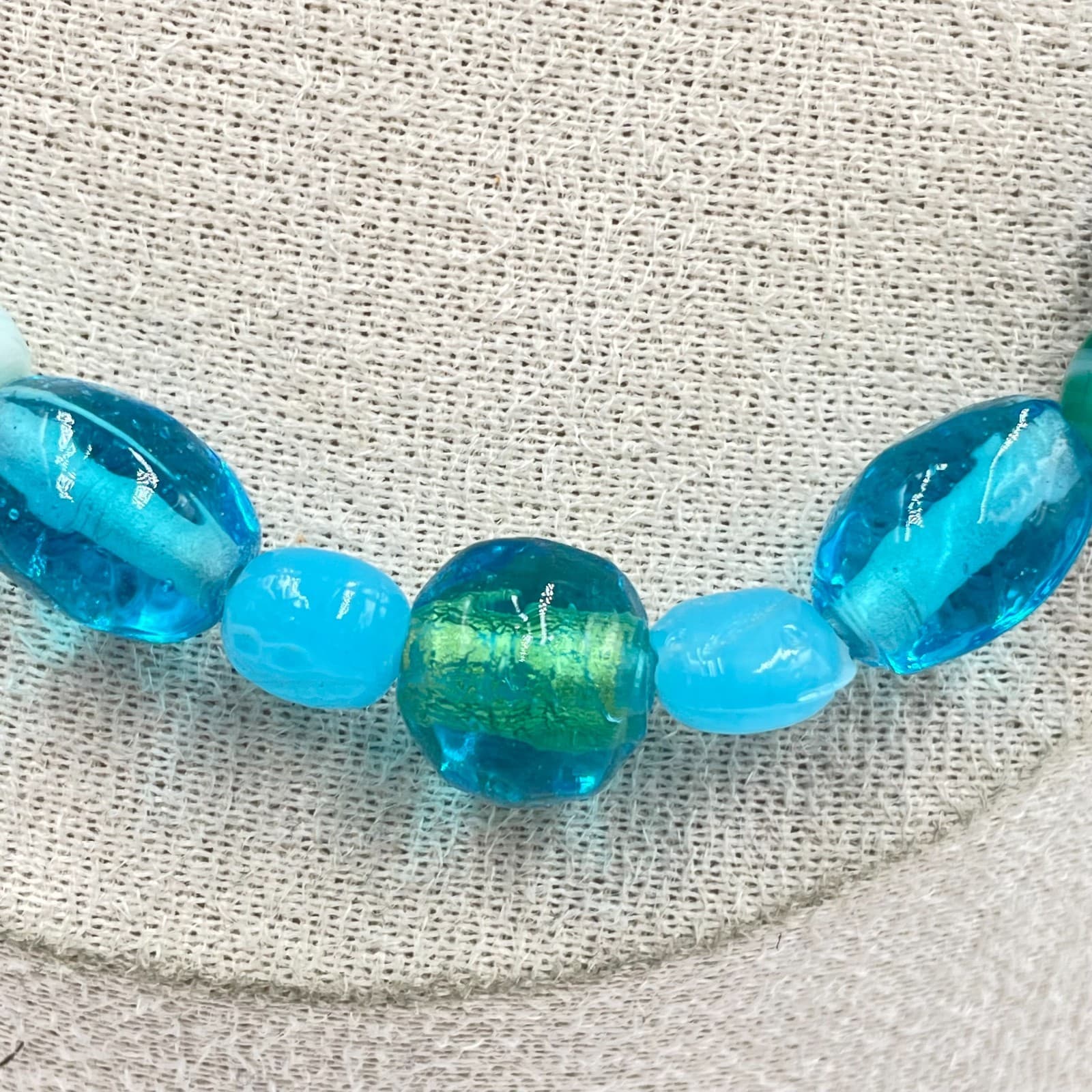 Vintage Handcrafted Eclectic Vibrant Blue Lampwork Glass Beaded Lobster Necklace - Thumbnail 2