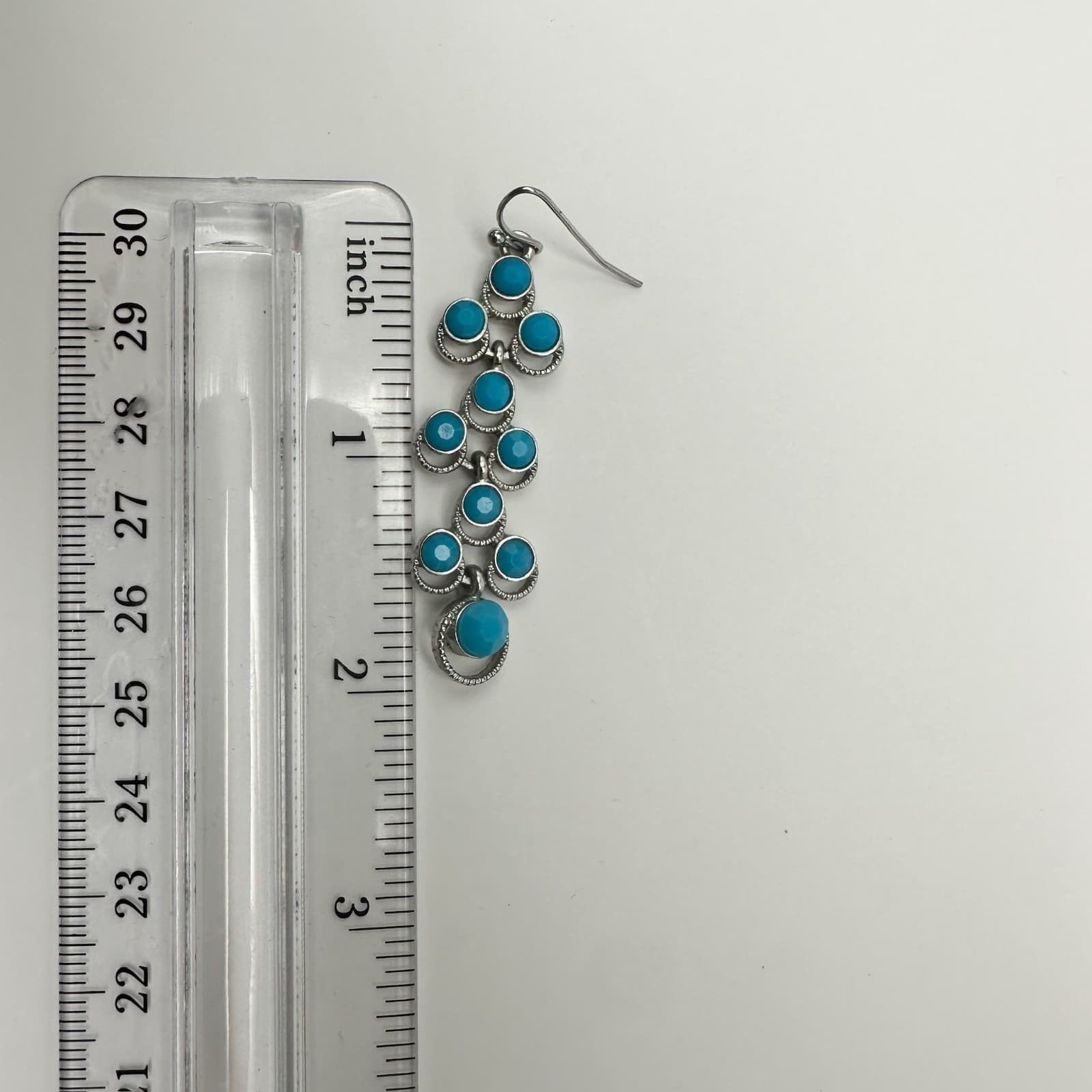Vintage 90s Boho Silver Tone Turquoise Blue Beaded Tiered Dangle Drop Earrings - Thumbnail 7