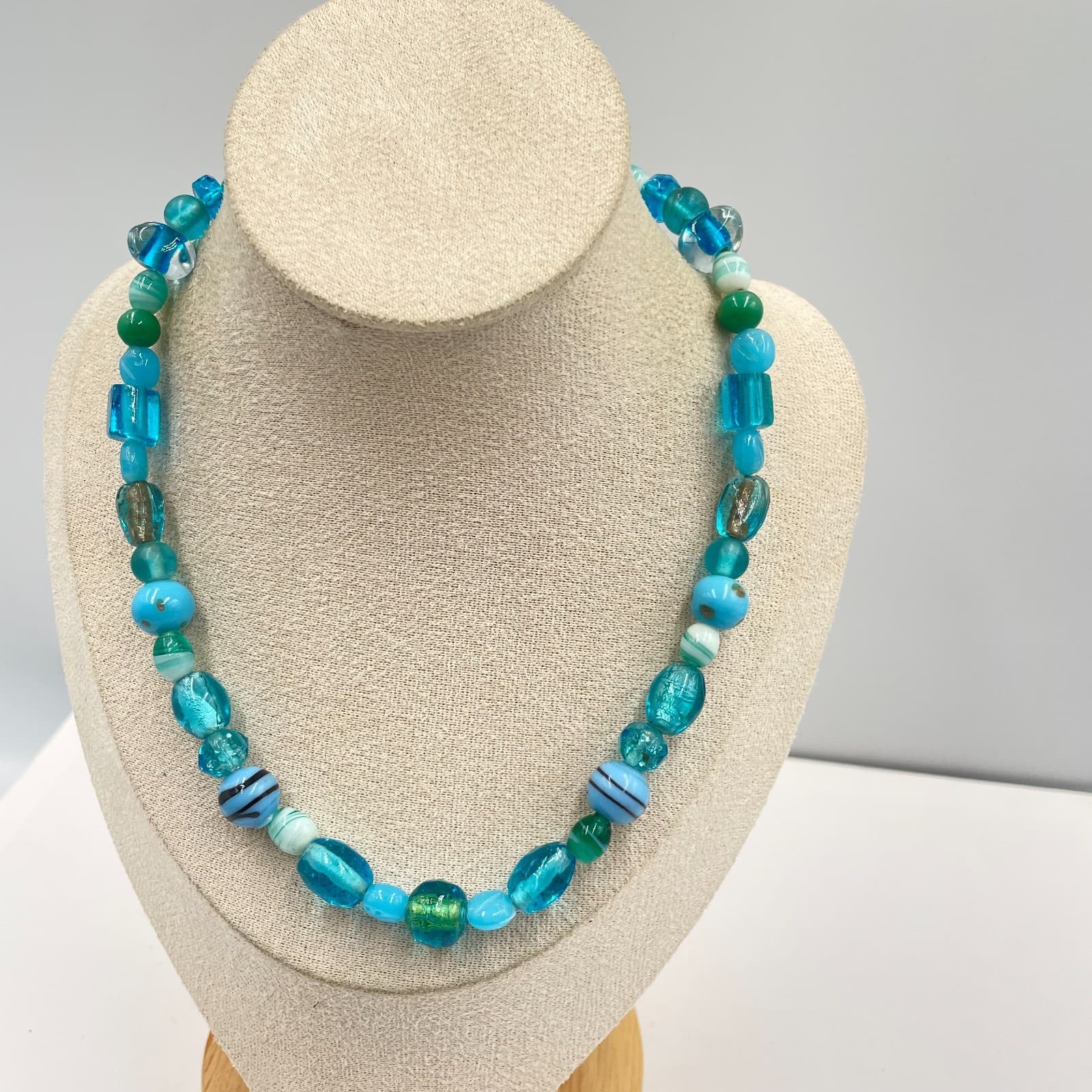 Vintage Handcrafted Eclectic Vibrant Blue Lampwork Glass Beaded Lobster Necklace - Image 1