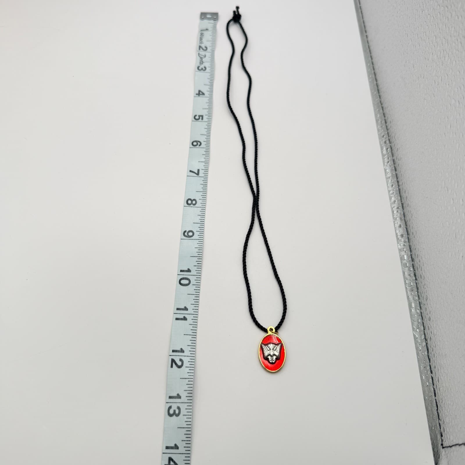 Vintage 70s Spirit Dove Confirmation Pendant Medal Red Enamel Gold Tone Jewelry - Thumbnail 9