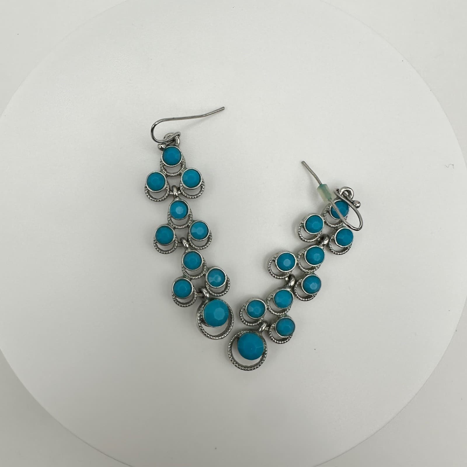 Vintage 90s Boho Silver Tone Turquoise Blue Beaded Tiered Dangle Drop Earrings - Thumbnail 5