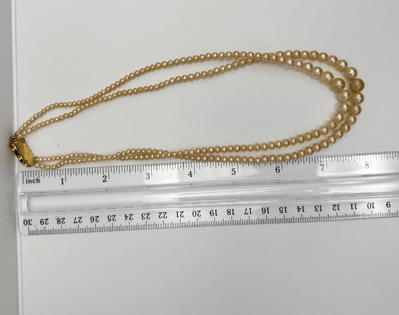 Vintage 80s Plastic Pearl Necklace Double Strand Cream Gold Tone Jewelry - Thumbnail 7