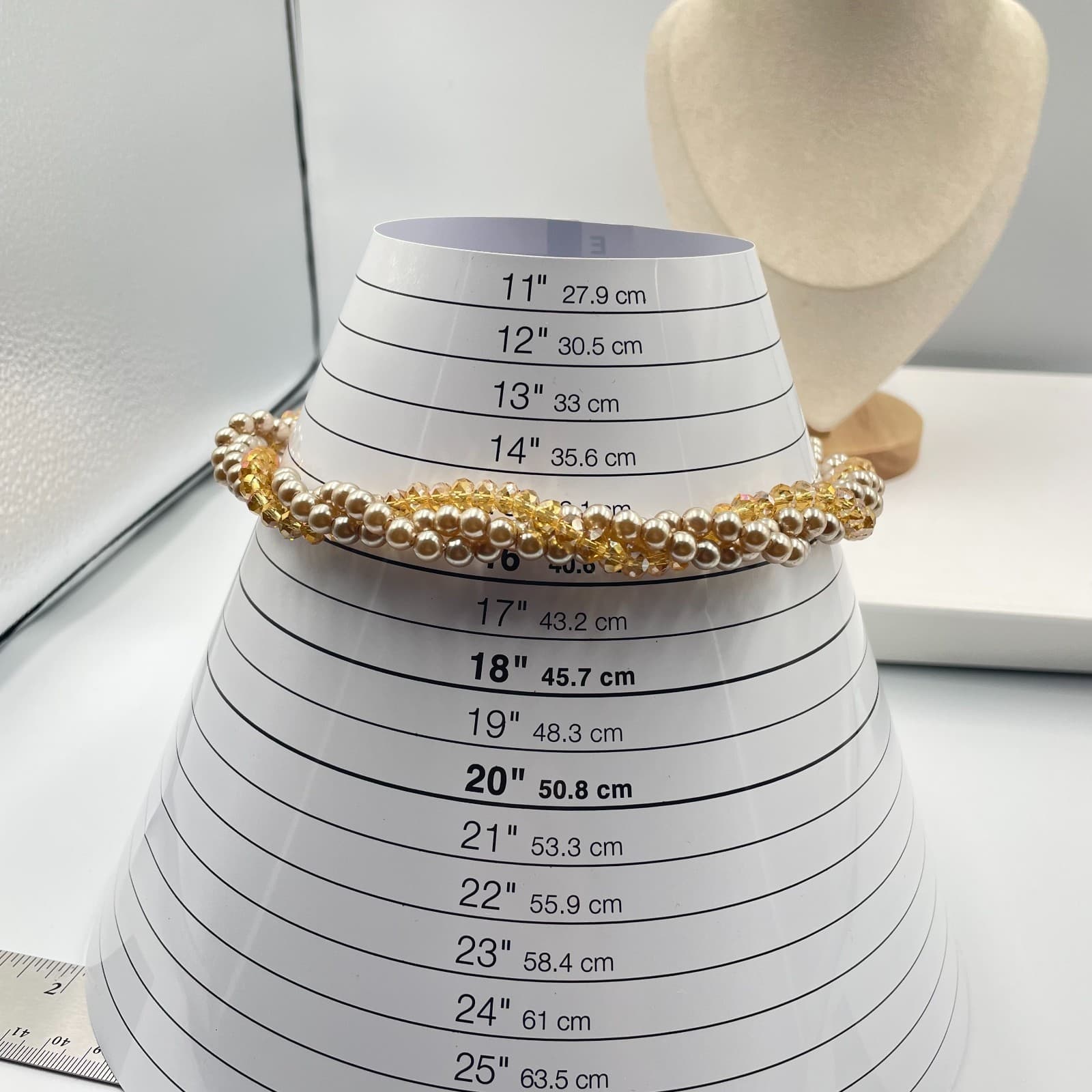 Adjustable Amber-Tone Faceted Glass Faux Pearls Beads Torsade Lobster Necklace - Thumbnail 6