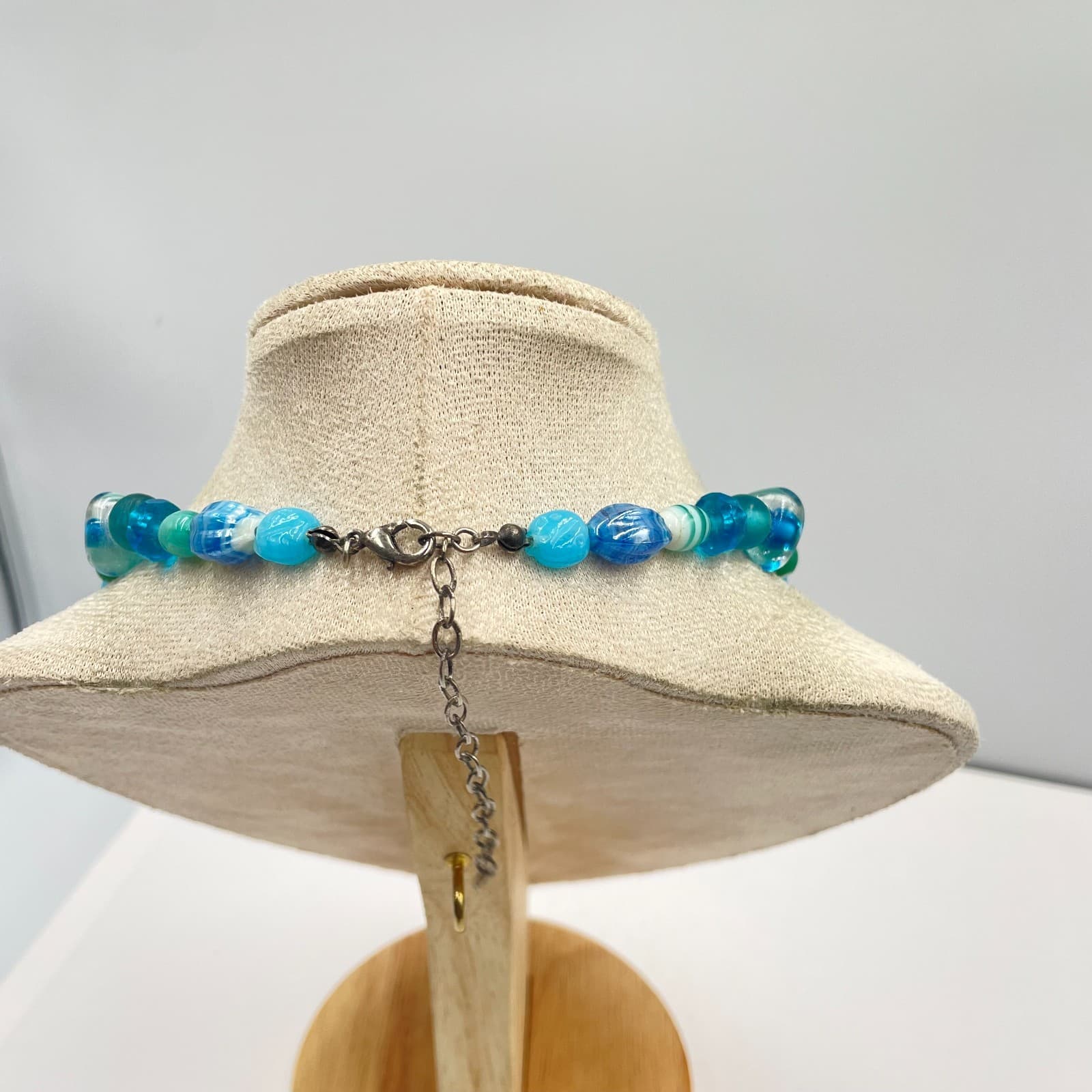 Vintage Handcrafted Eclectic Vibrant Blue Lampwork Glass Beaded Lobster Necklace - Thumbnail 6