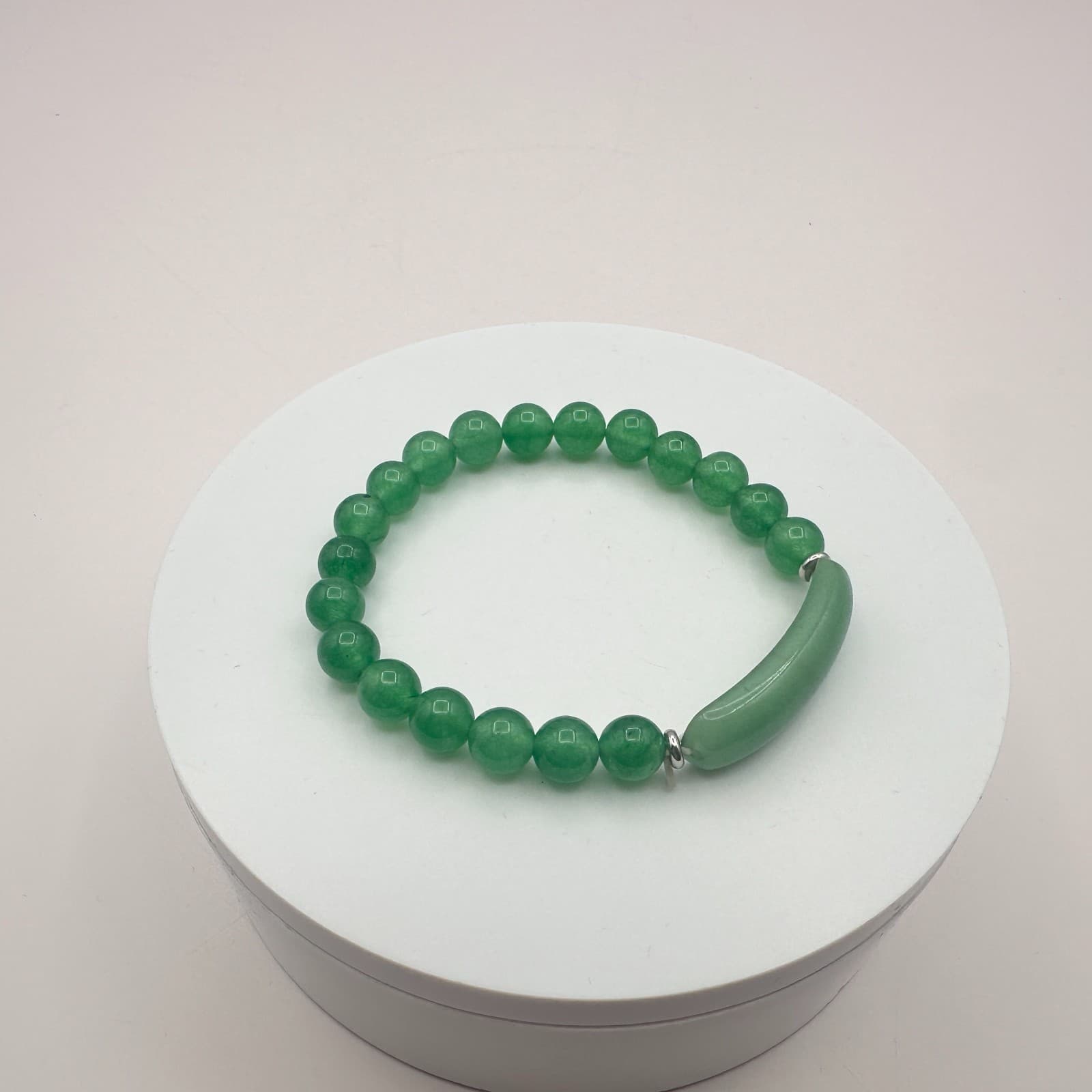 Vintage 90s Silver Tone Aventurine Beaded Bracelet Women's Classic Jewelry - Thumbnail 2