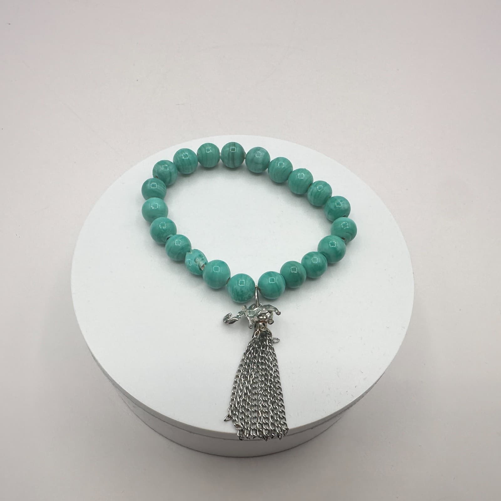 Vintage Y2K Silver Tone Elephant Tassel Beaded Bracelet Women's Classic Jewelry - Thumbnail 2
