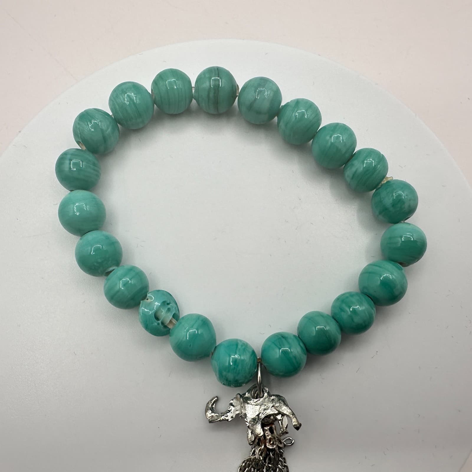 Vintage Y2K Silver Tone Elephant Tassel Beaded Bracelet Women's Classic Jewelry - Thumbnail 3