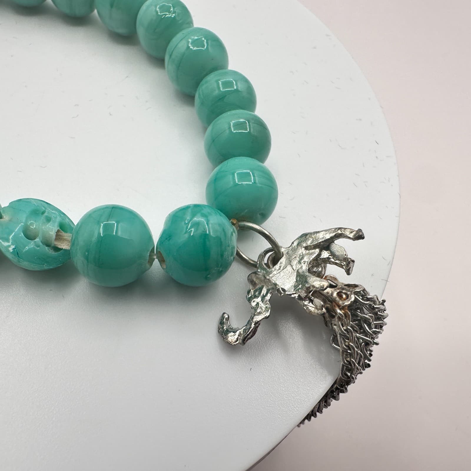 Vintage Y2K Silver Tone Elephant Tassel Beaded Bracelet Women's Classic Jewelry - Thumbnail 4