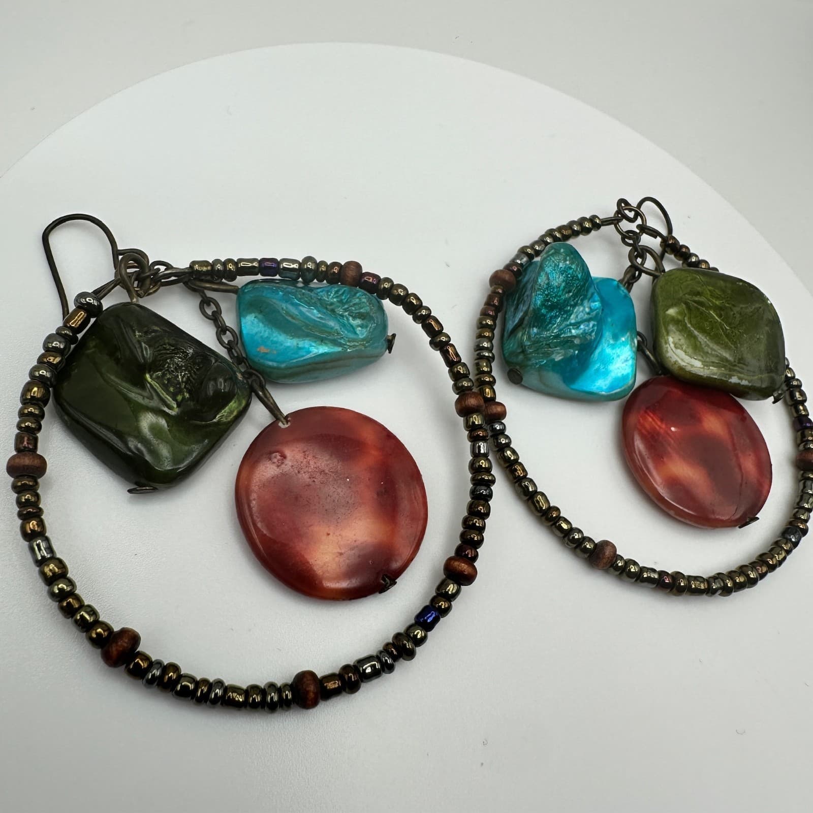 Vintage 80s Round Crystal Multi Stone Hook Earrings Silver Tone Women's Jewelry - Thumbnail 5