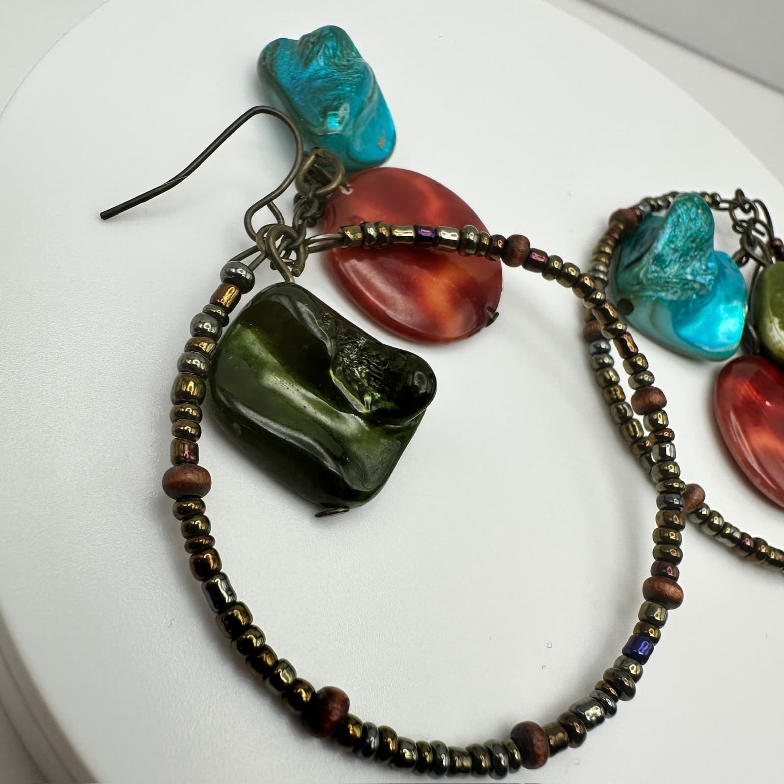 Vintage 80s Round Crystal Multi Stone Hook Earrings Silver Tone Women's Jewelry - Thumbnail 6