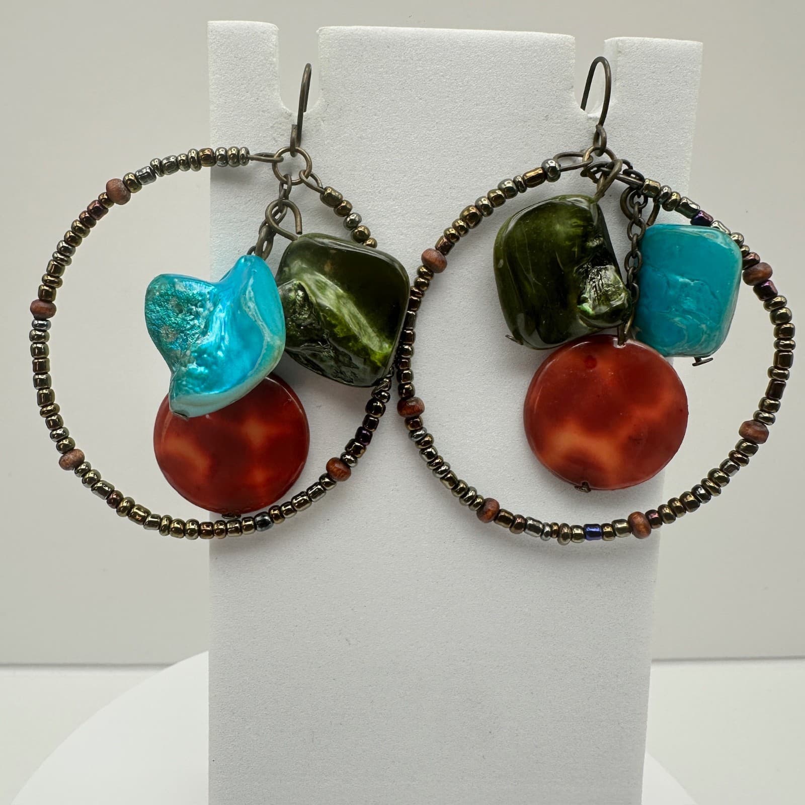 Vintage 80s Round Crystal Multi Stone Hook Earrings Silver Tone Women's Jewelry - Image 1