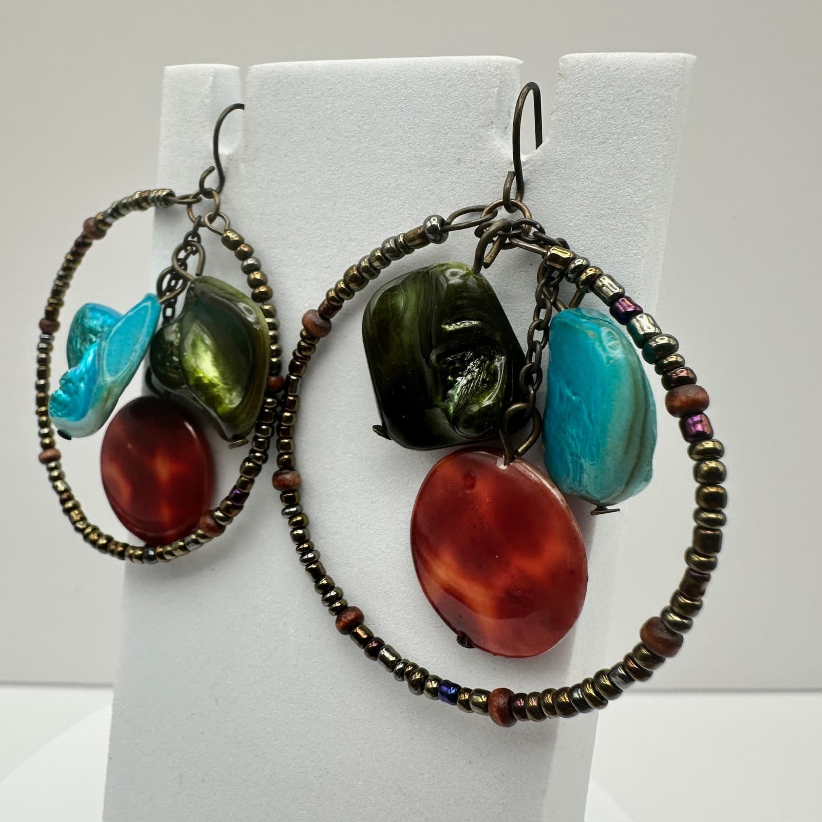 Vintage 80s Round Crystal Multi Stone Hook Earrings Silver Tone Women's Jewelry - Thumbnail 3