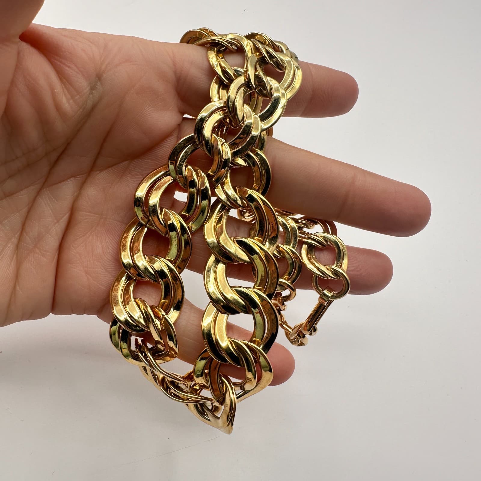 Vintage 90s Gold Tone Chunky Double Link Chain Statement Necklace Jewelry - Thumbnail 8