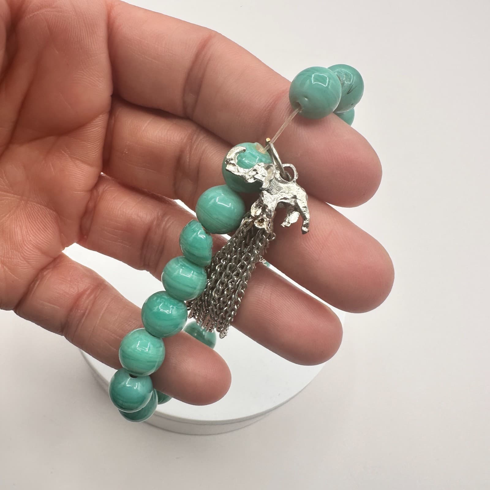 Vintage Y2K Silver Tone Elephant Tassel Beaded Bracelet Women's Classic Jewelry - Thumbnail 7