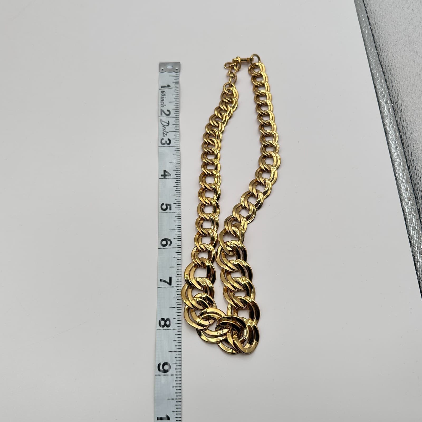 Vintage 90s Gold Tone Chunky Double Link Chain Statement Necklace Jewelry - Thumbnail 9