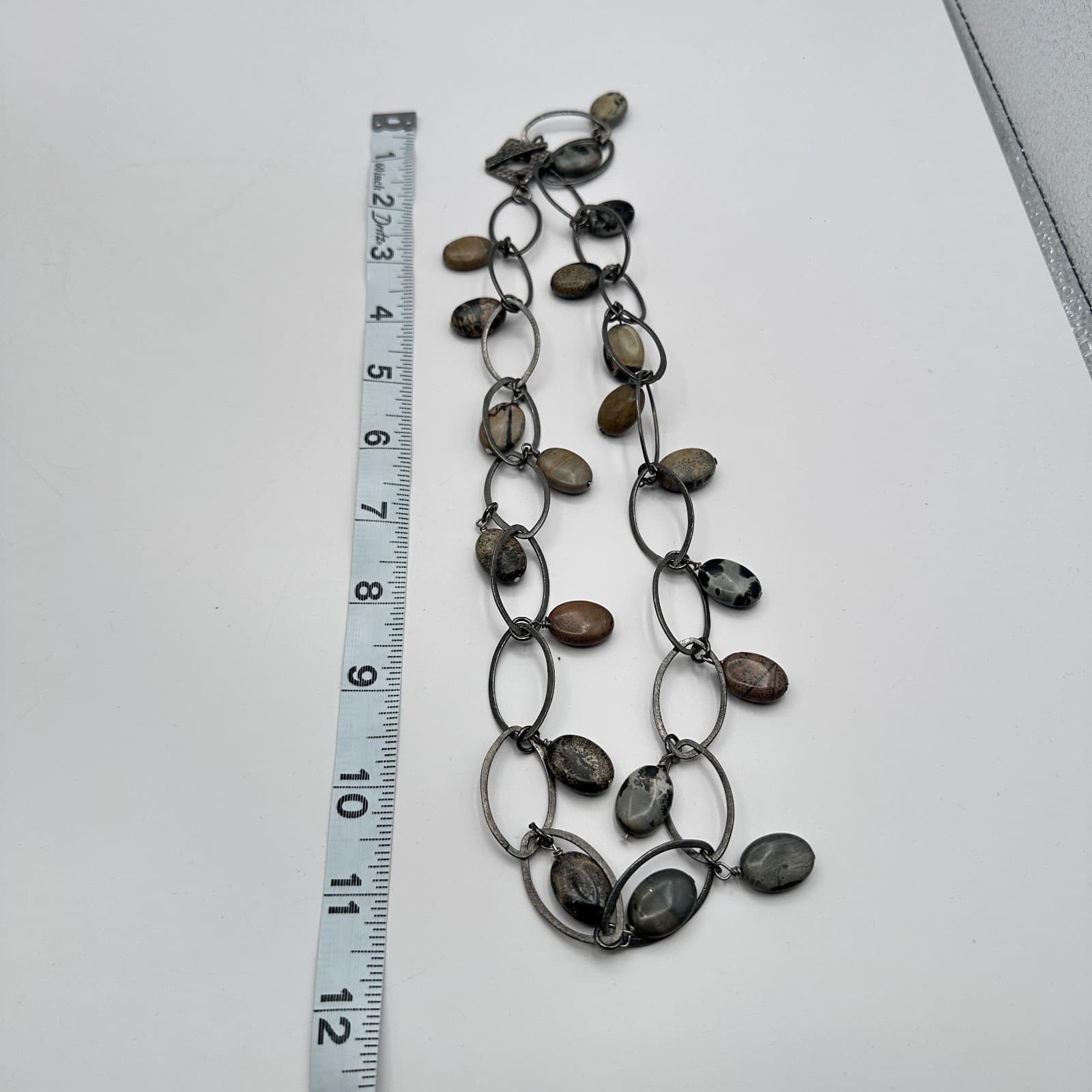 Vintage Y2K Silver Tone Oval Link Glass Stone Statement Necklace Women's Jewelry - Thumbnail 10