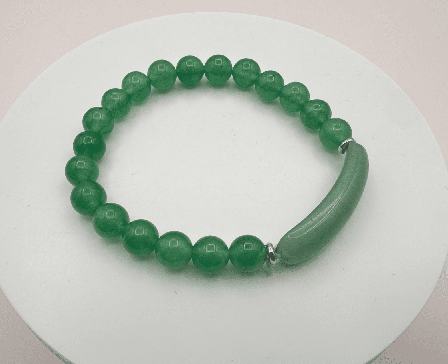 Vintage 90s Silver Tone Aventurine Beaded Bracelet Women's Classic Jewelry - Image 1