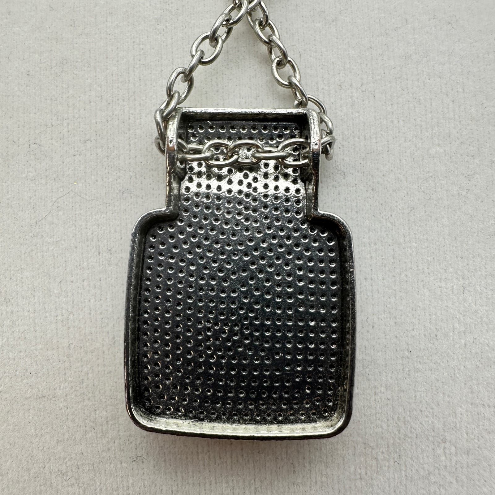 Vintage Y2K 90s Square Pendant Necklace Silver Tone Black Stone Pearl jewelry - Thumbnail 8