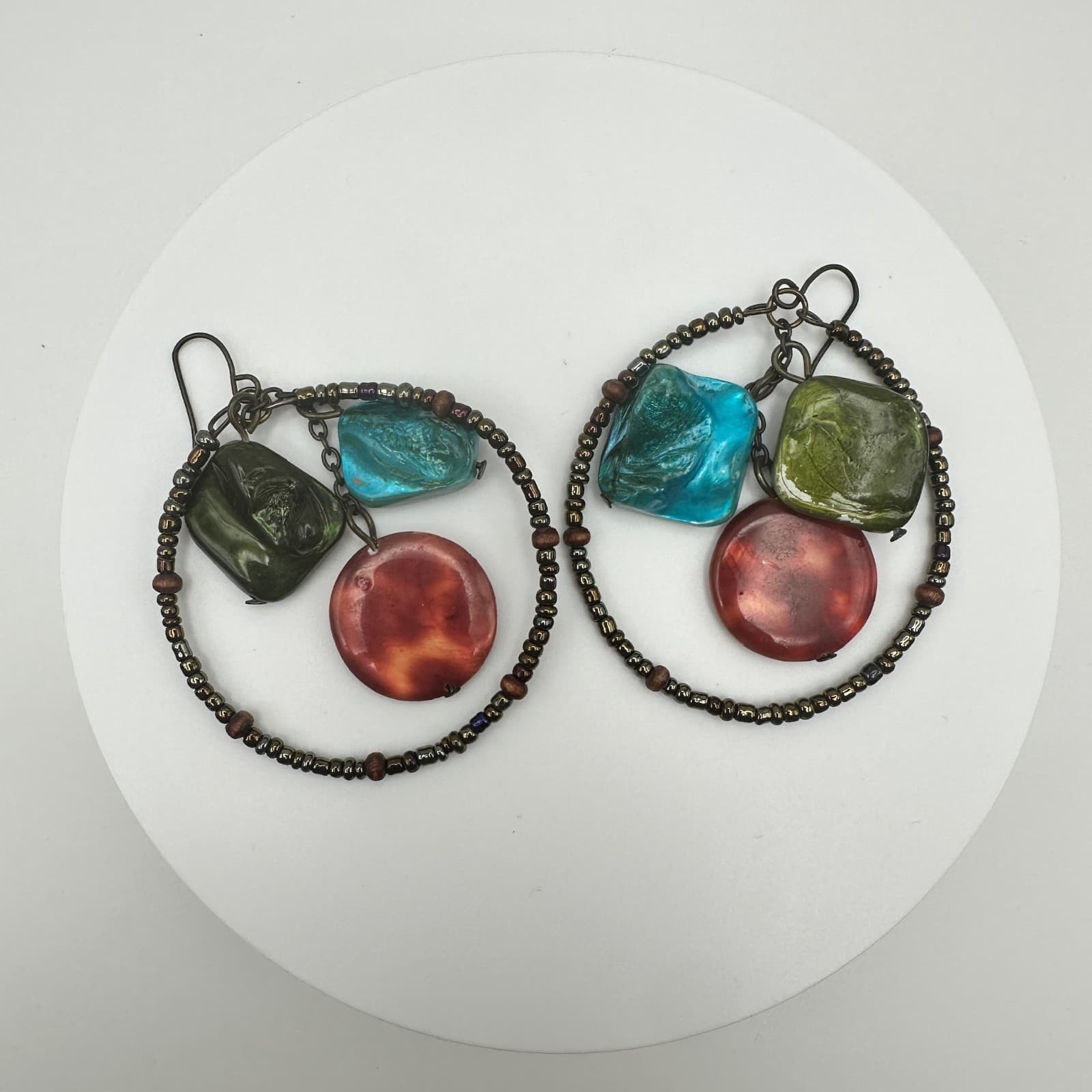 Vintage 80s Round Crystal Multi Stone Hook Earrings Silver Tone Women's Jewelry - Thumbnail 4