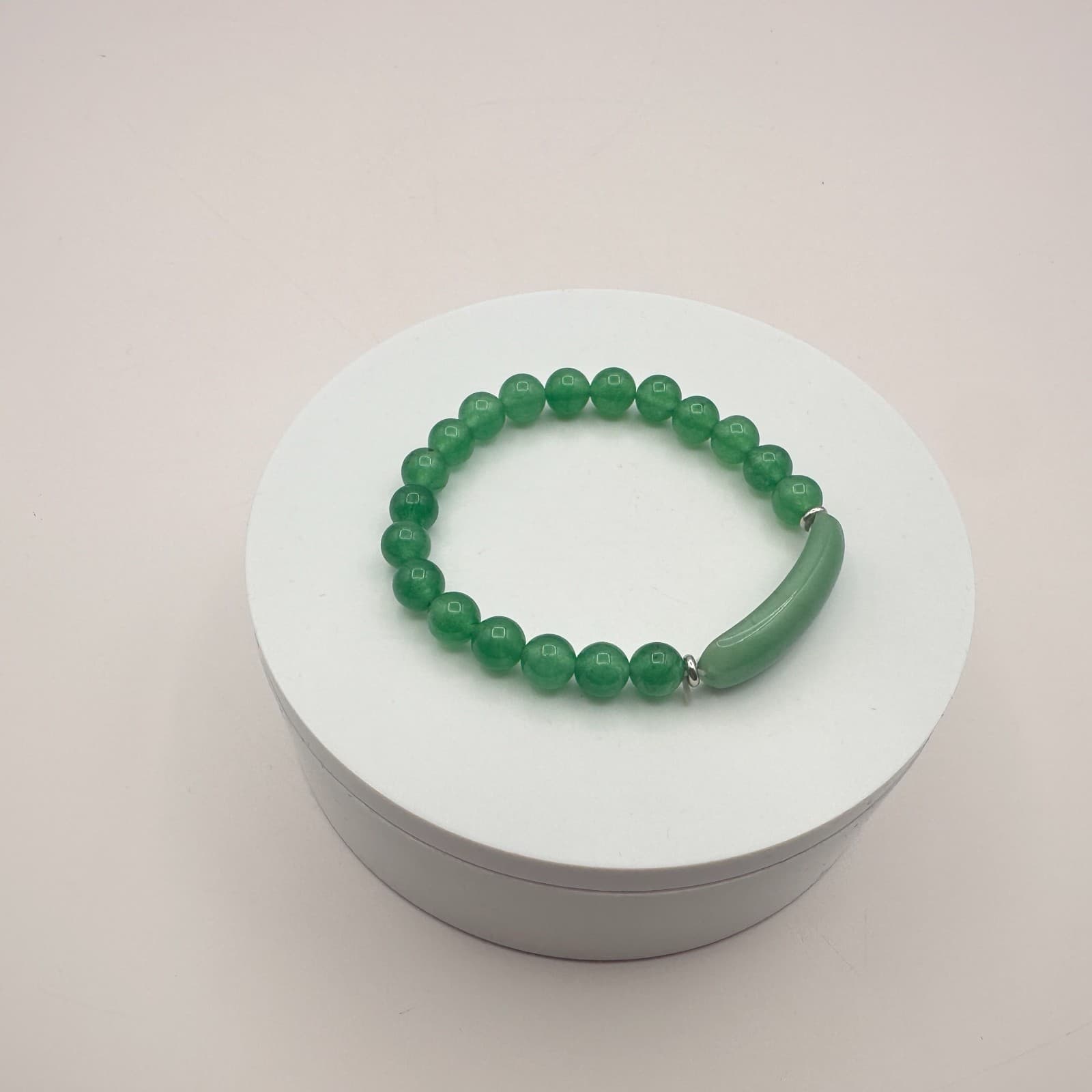 Vintage 90s Silver Tone Aventurine Beaded Bracelet Women's Classic Jewelry - Thumbnail 6