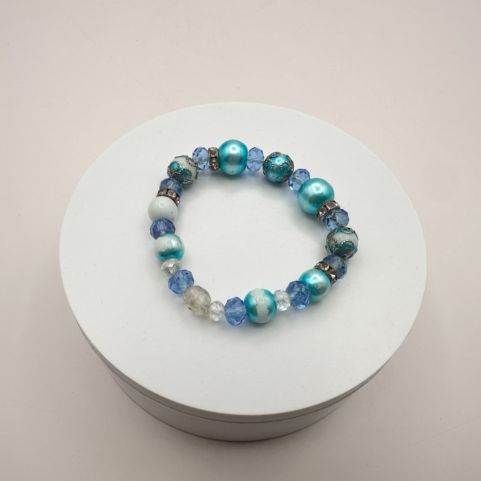 Vintage Y2K Silver Tone Stretch Beaded Bracelet Boho Women's Classic Jewelry - Thumbnail 5