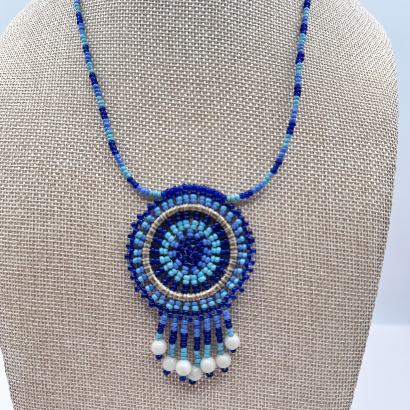 Vintage 90s Seed Beaded Dreamcatcher Necklace Women's Classic Fashion Jewelry - Thumbnail 4