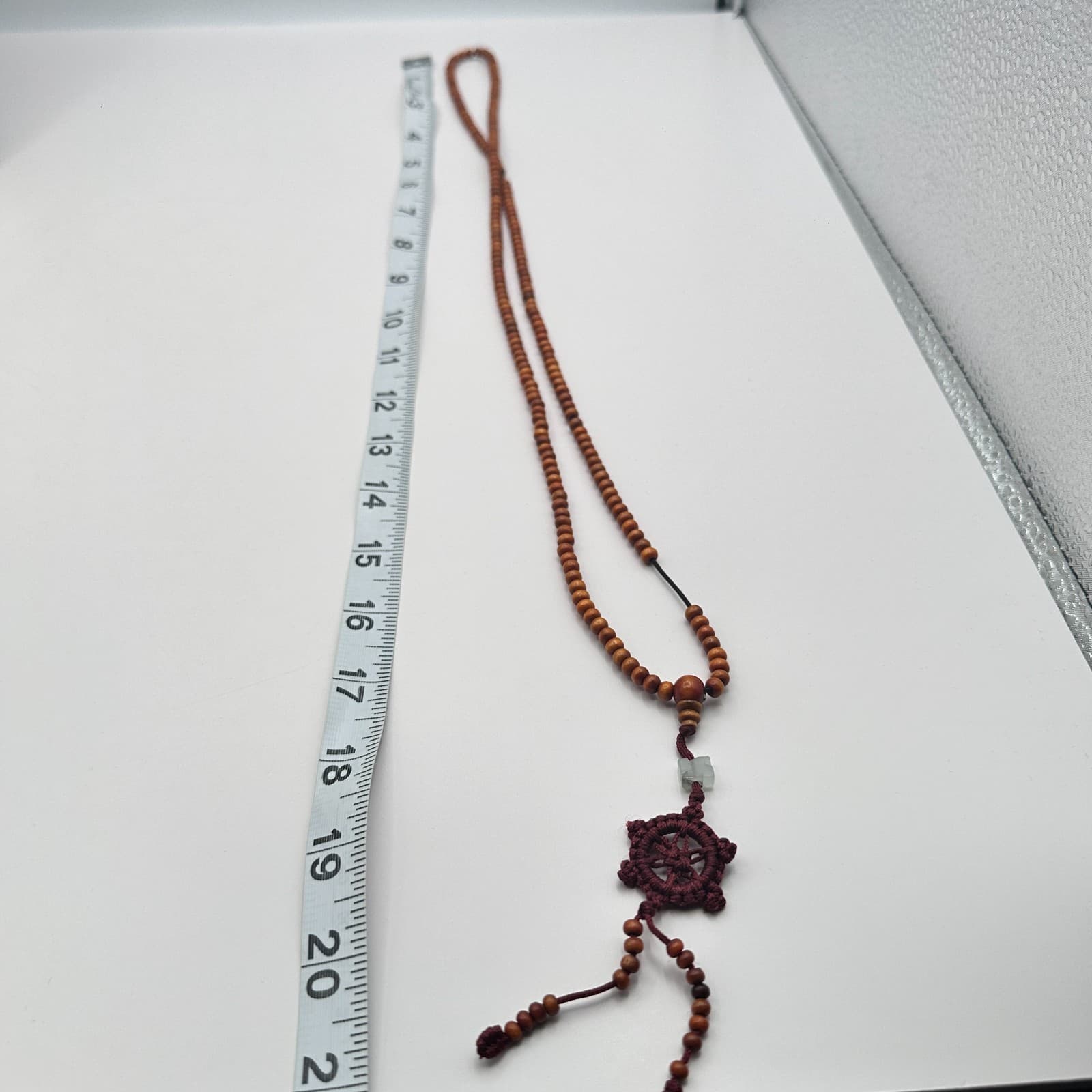 Vintage Y2K Wooden Beaded Dharma Wheel Pendant Necklace Boho Women's Jewelry - Thumbnail 7