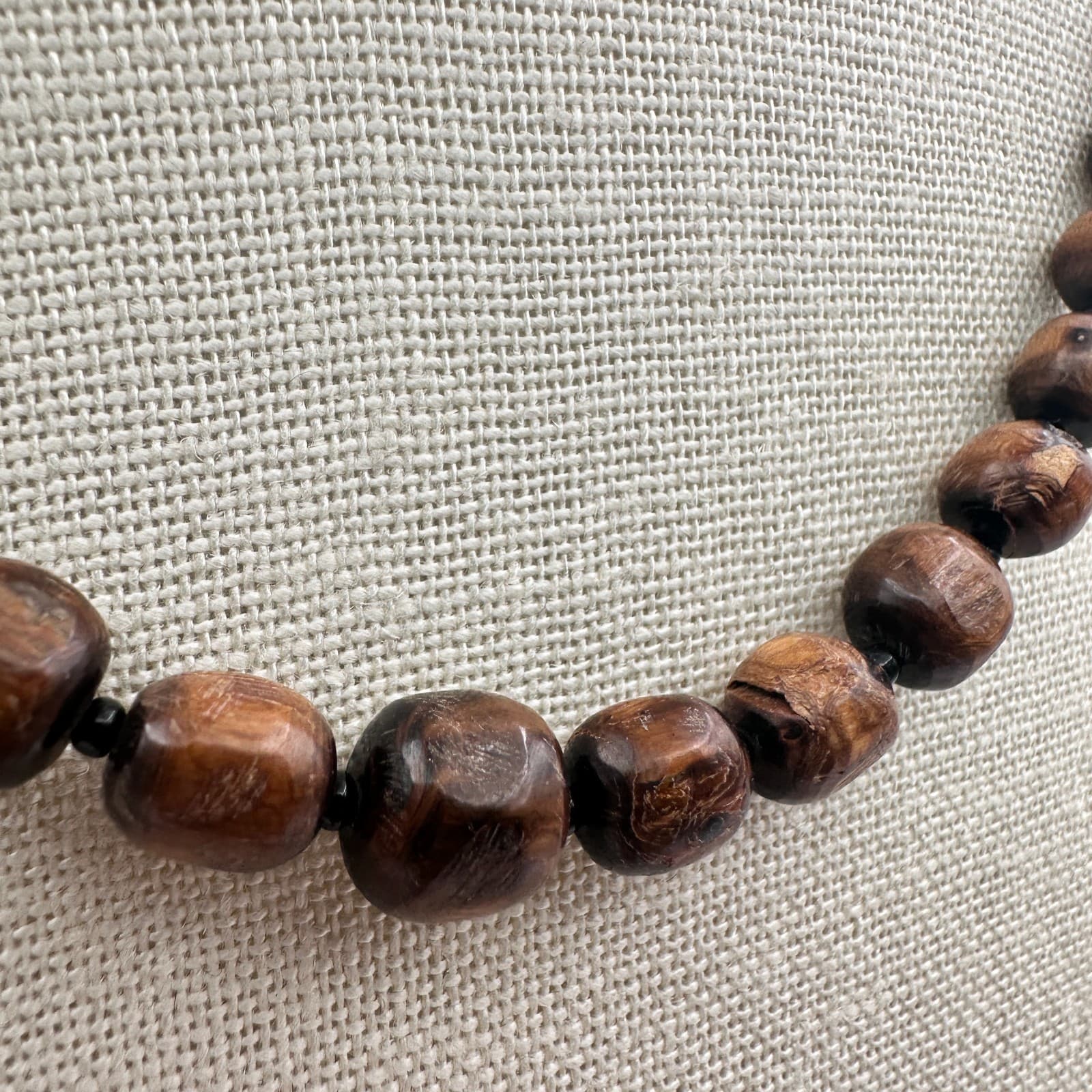 Vintage Y2K Brown Wooden Beaded Necklace Boho Women's Classic Fashion Jewelry - Thumbnail 3