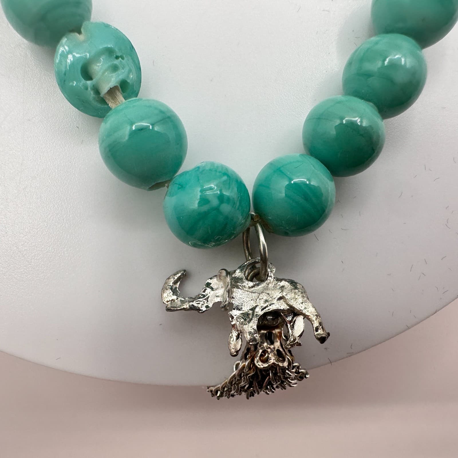 Vintage Y2K Silver Tone Elephant Tassel Beaded Bracelet Women's Classic Jewelry - Thumbnail 5