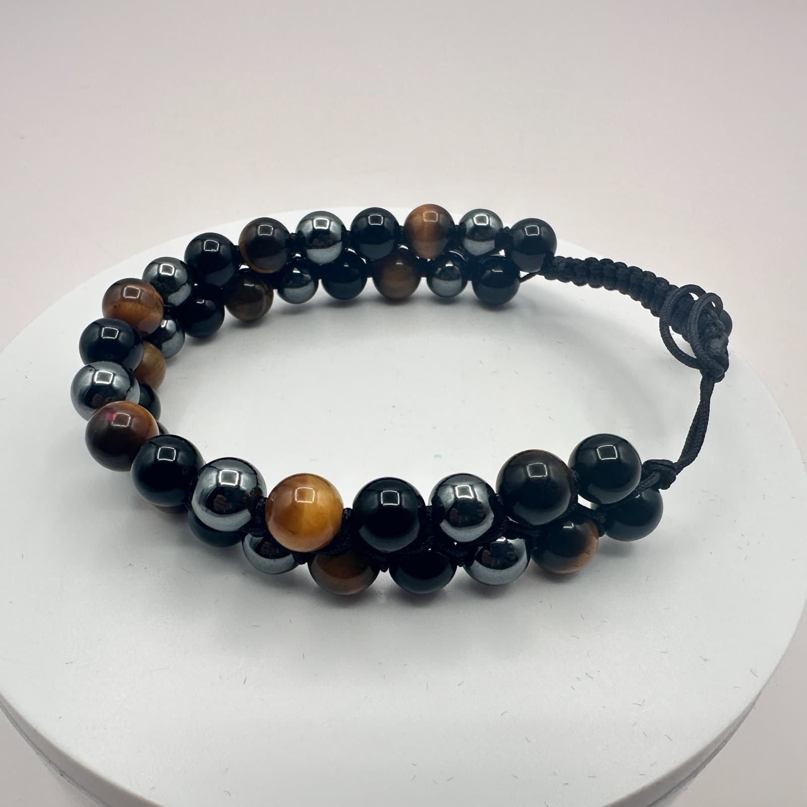 Vintage Y2K Tigers Eye Black Obsidian Beaded Shamballa Bracelet Unisex Jewelry - Thumbnail 6