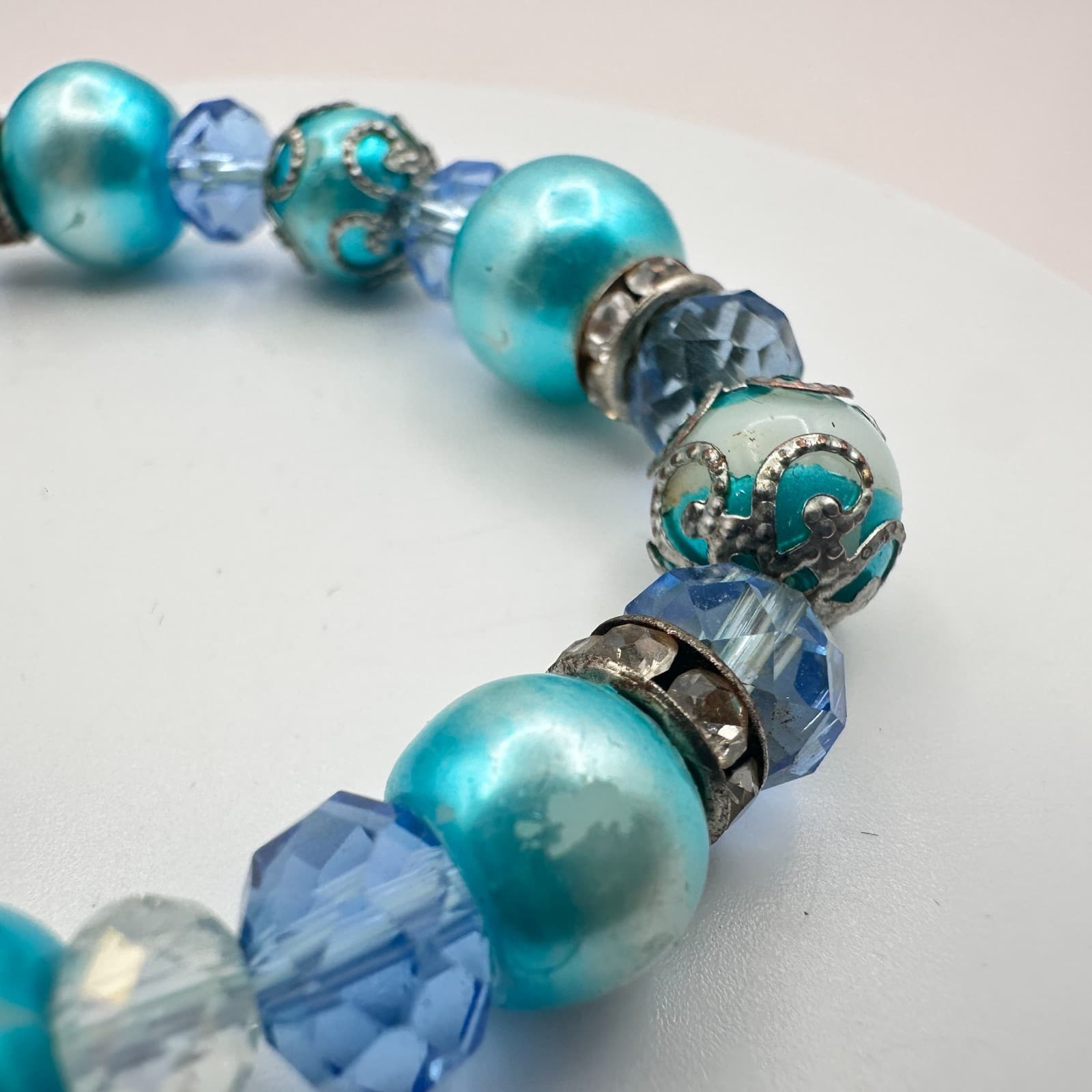 Vintage Y2K Silver Tone Stretch Beaded Bracelet Boho Women's Classic Jewelry - Thumbnail 4