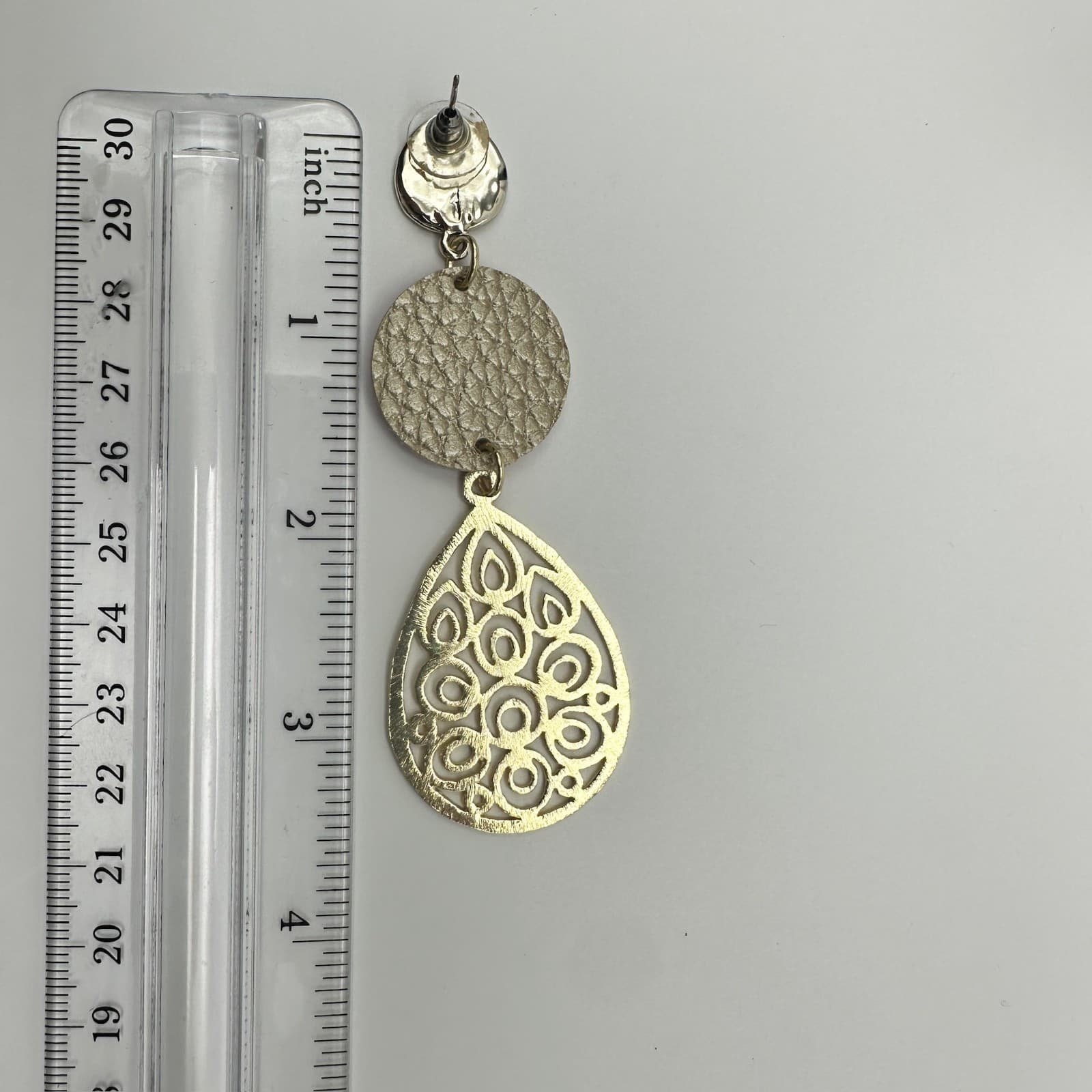 Vintage 90s Gold Filigree Teardrop Dangle Earrings Pink Faux Leather Women's - Thumbnail 9