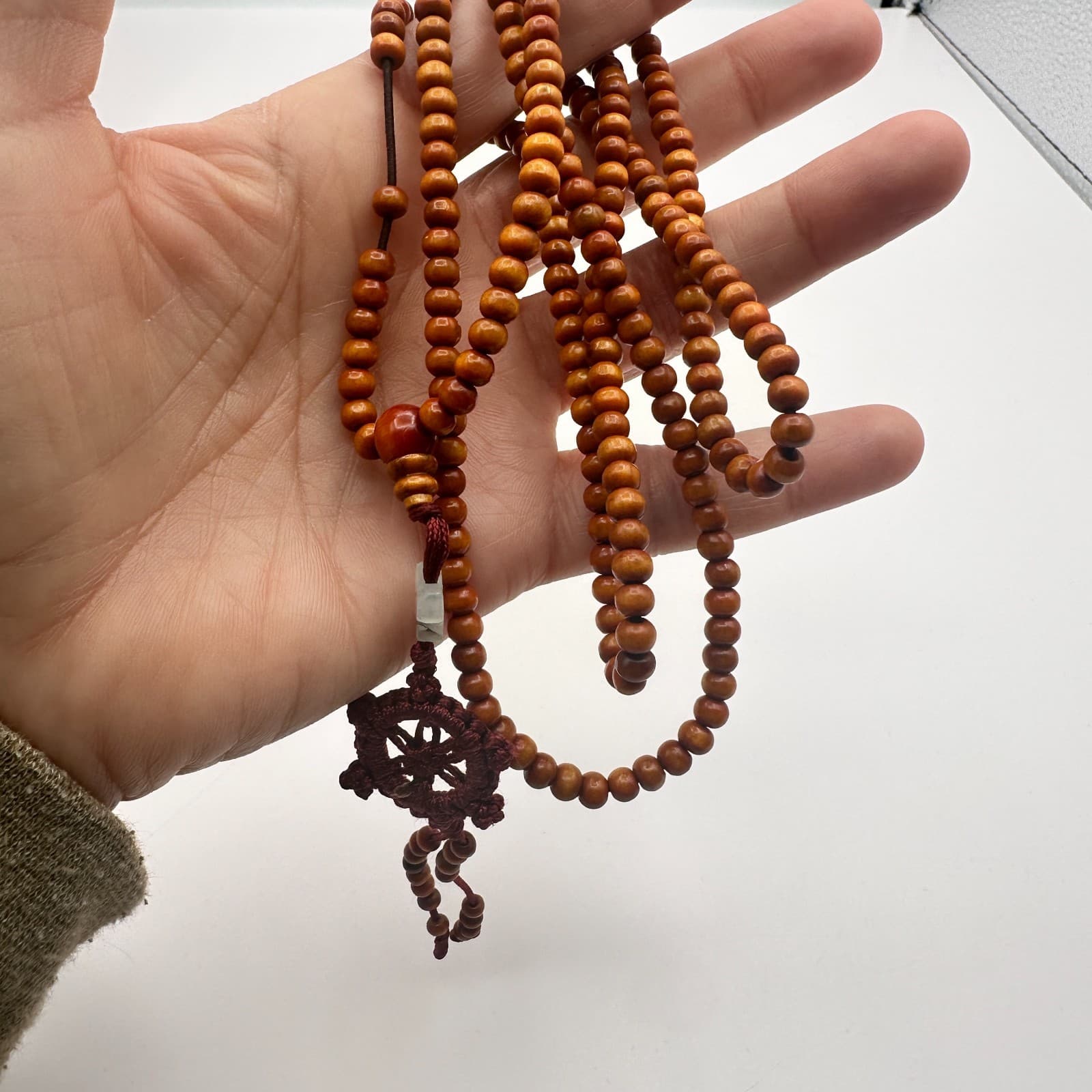 Vintage Y2K Wooden Beaded Dharma Wheel Pendant Necklace Boho Women's Jewelry - Thumbnail 6