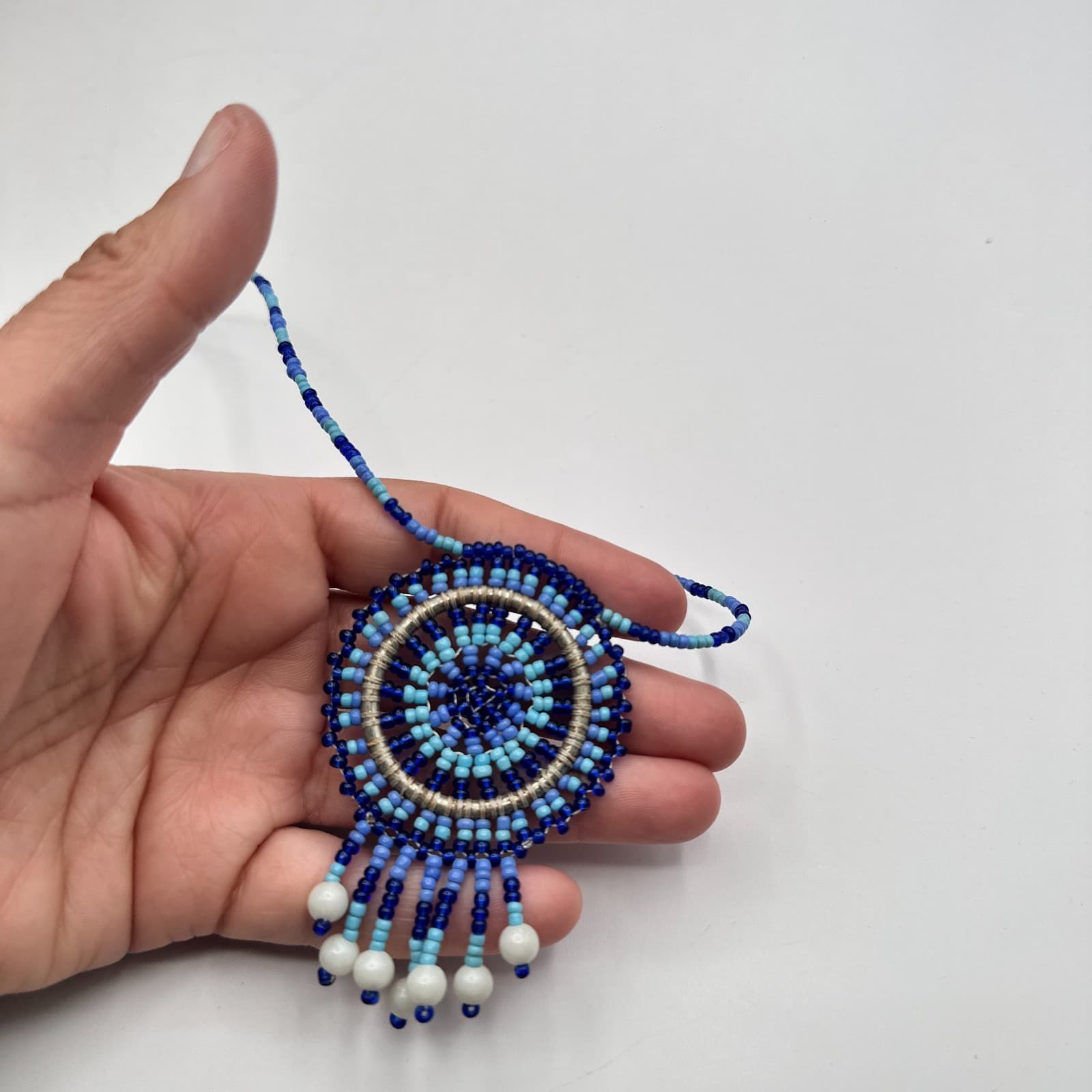 Vintage 90s Seed Beaded Dreamcatcher Necklace Women's Classic Fashion Jewelry - Thumbnail 5