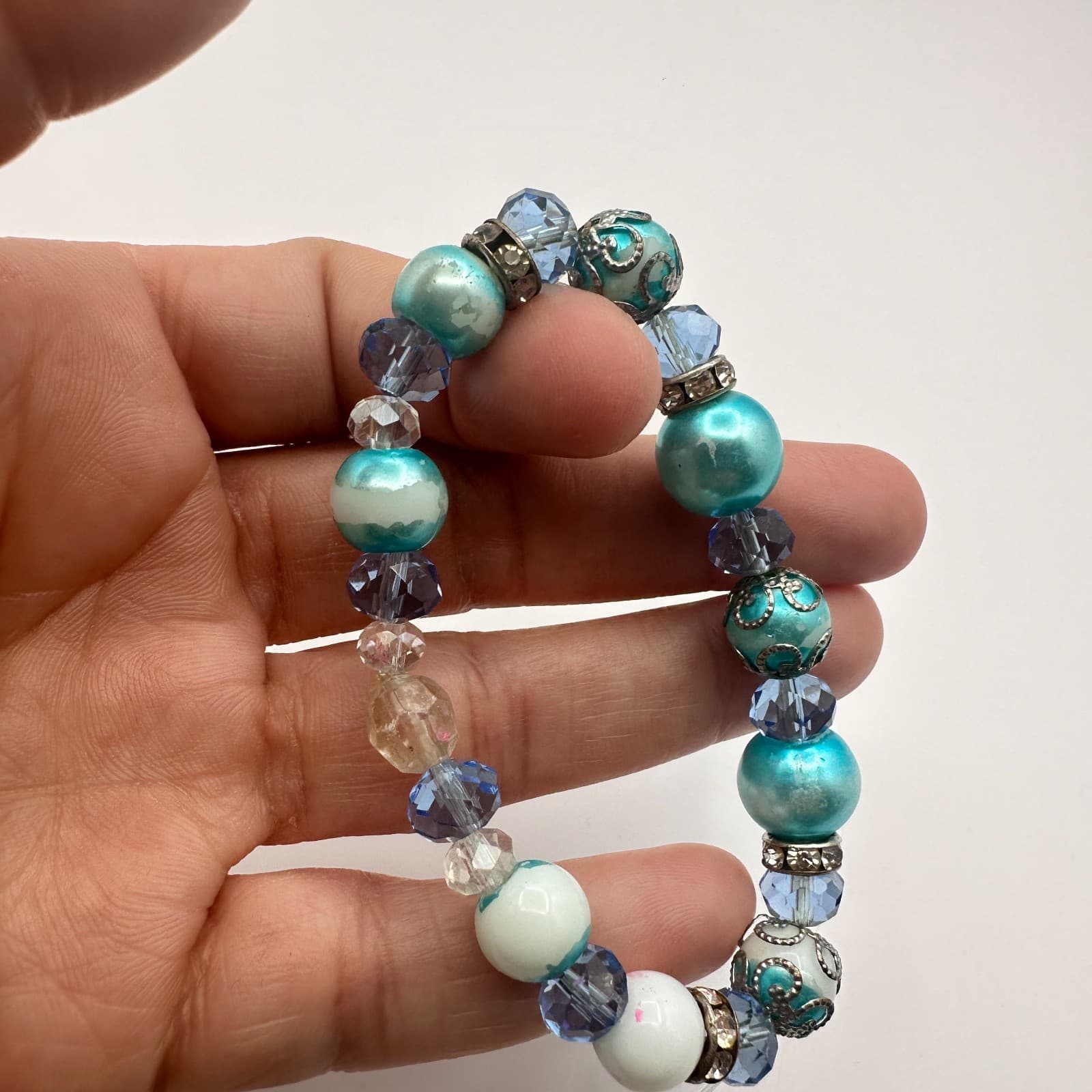 Vintage Y2K Silver Tone Stretch Beaded Bracelet Boho Women's Classic Jewelry - Thumbnail 6