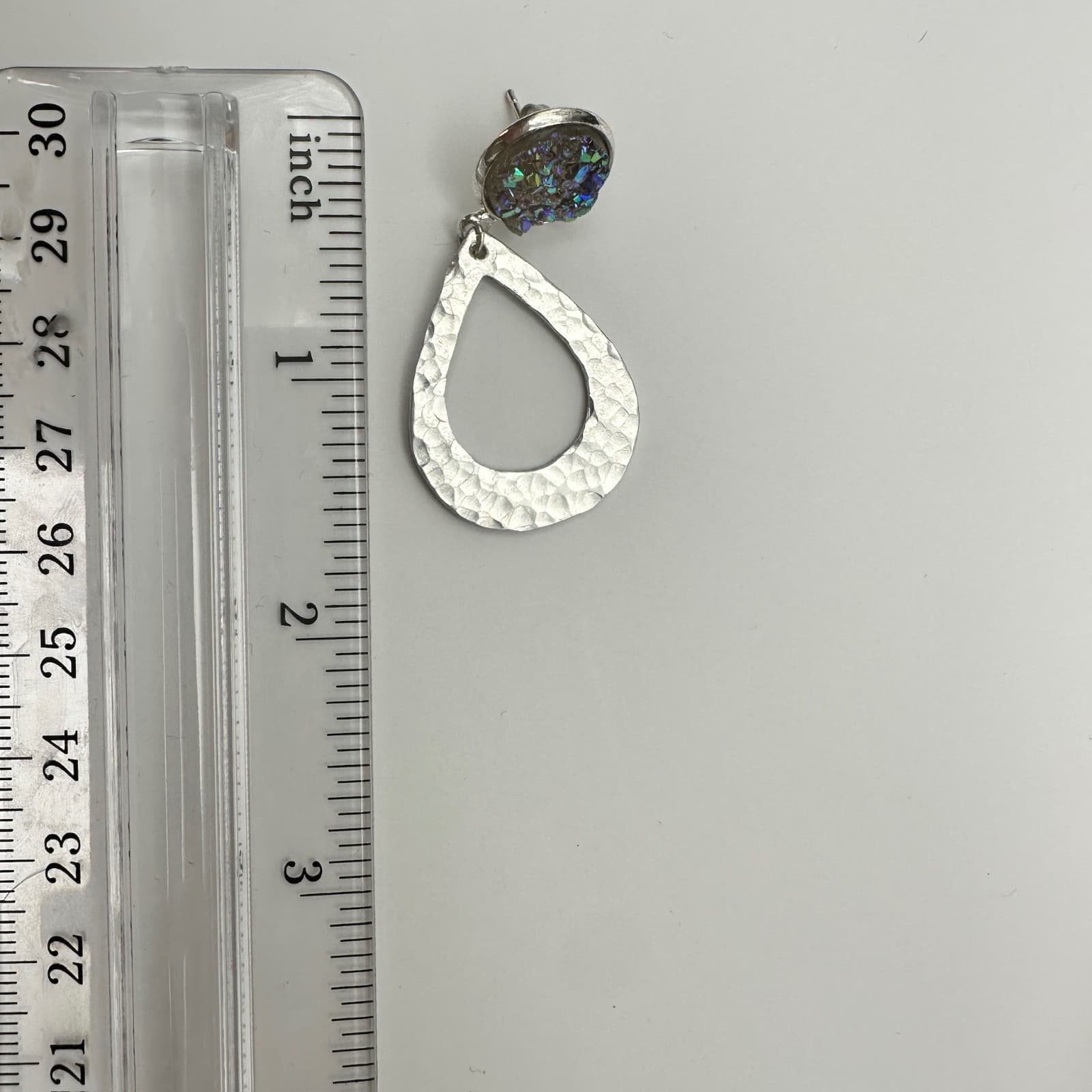 Vintage 90s 80s Dangle Rainbow Druzy Crystal Stone Earrings Silver Tone Jewelry - Thumbnail 8