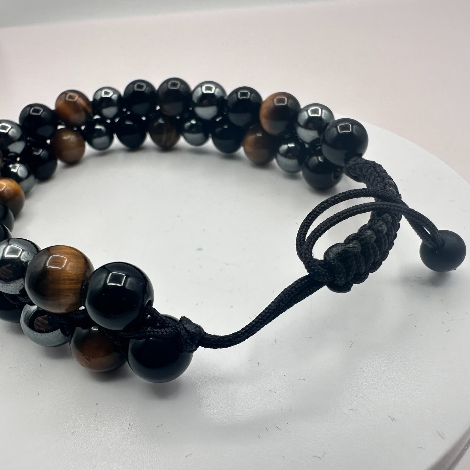Vintage Y2K Tigers Eye Black Obsidian Beaded Shamballa Bracelet Unisex Jewelry - Thumbnail 3
