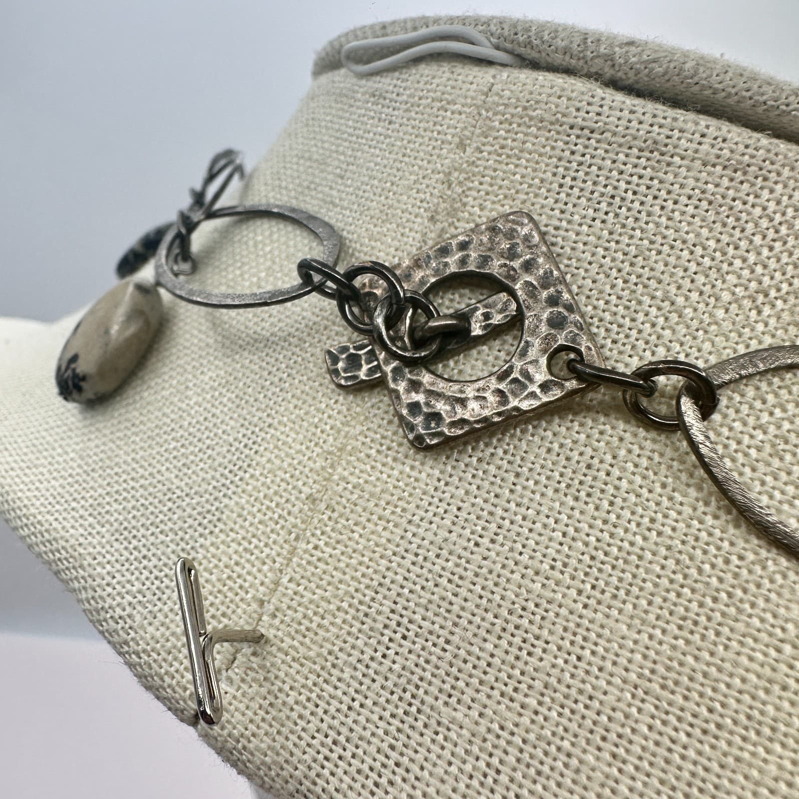 Vintage Y2K Silver Tone Oval Link Glass Stone Statement Necklace Women's Jewelry - Thumbnail 8