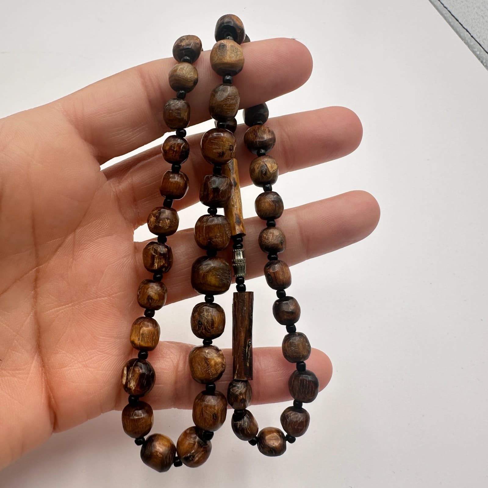 Vintage Y2K Brown Wooden Beaded Necklace Boho Women's Classic Fashion Jewelry - Thumbnail 6