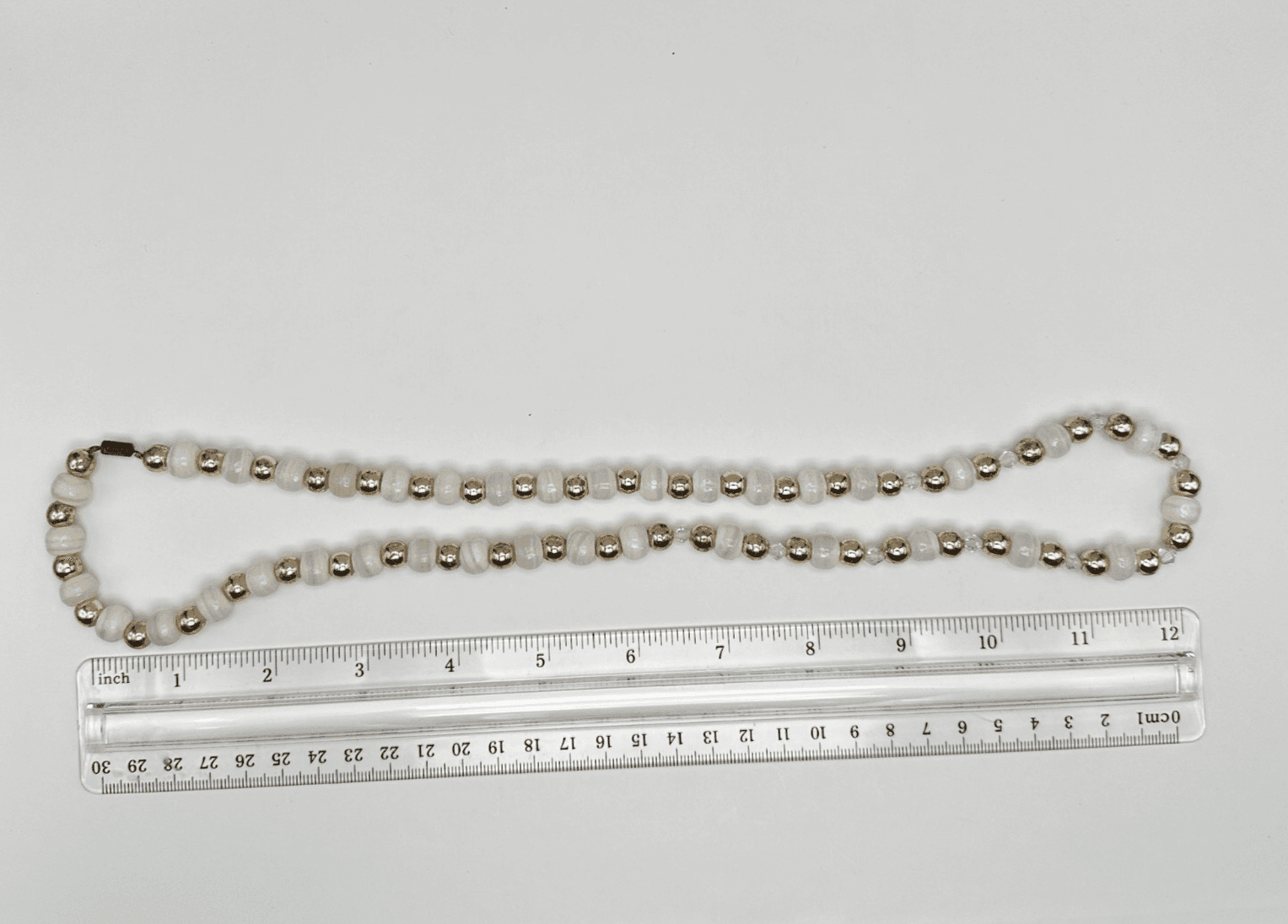 Vintage 90s Agate Coated Plastic Bead Necklace White Gold Tone Statement Jewelry - Thumbnail 7