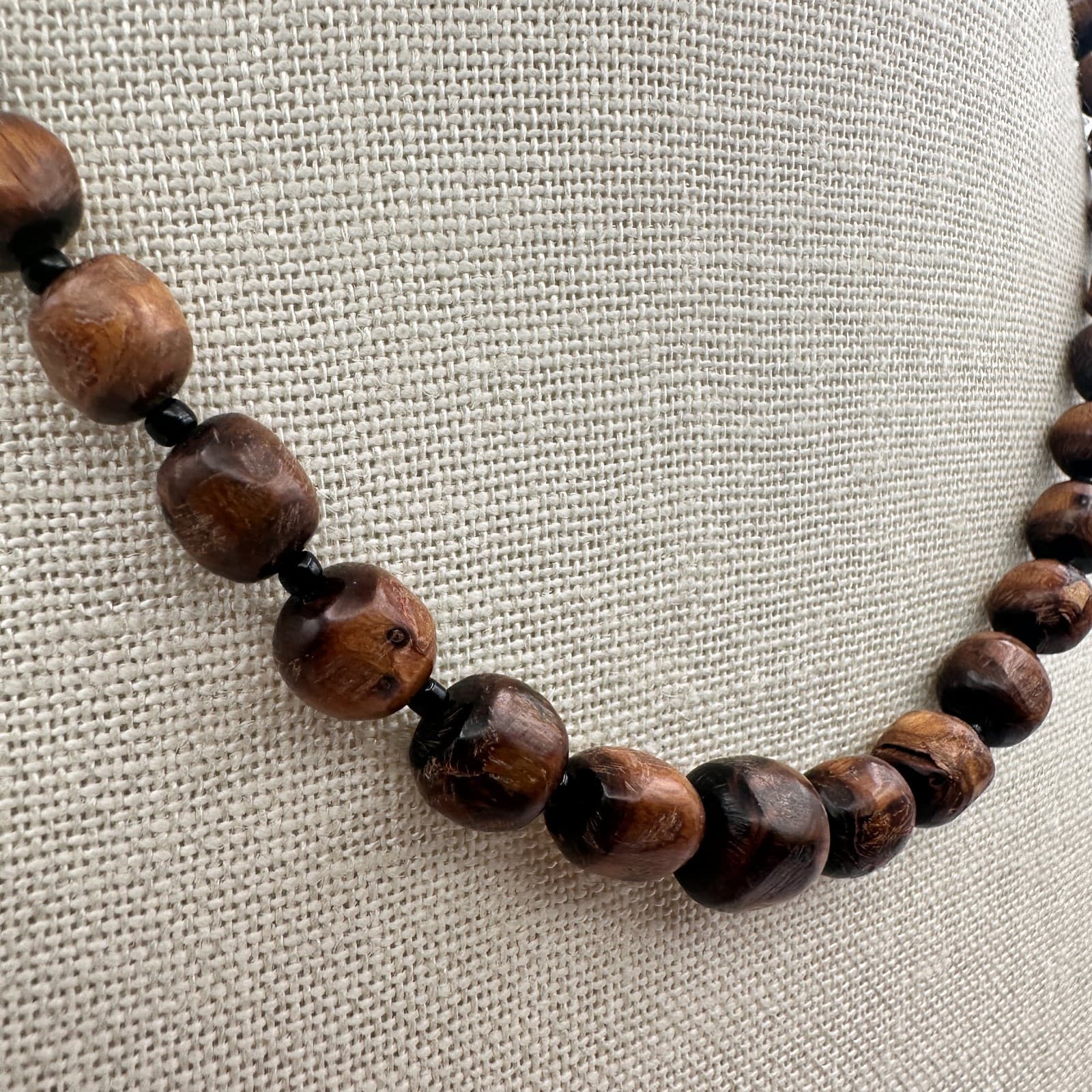 Vintage Y2K Brown Wooden Beaded Necklace Boho Women's Classic Fashion Jewelry - Thumbnail 2