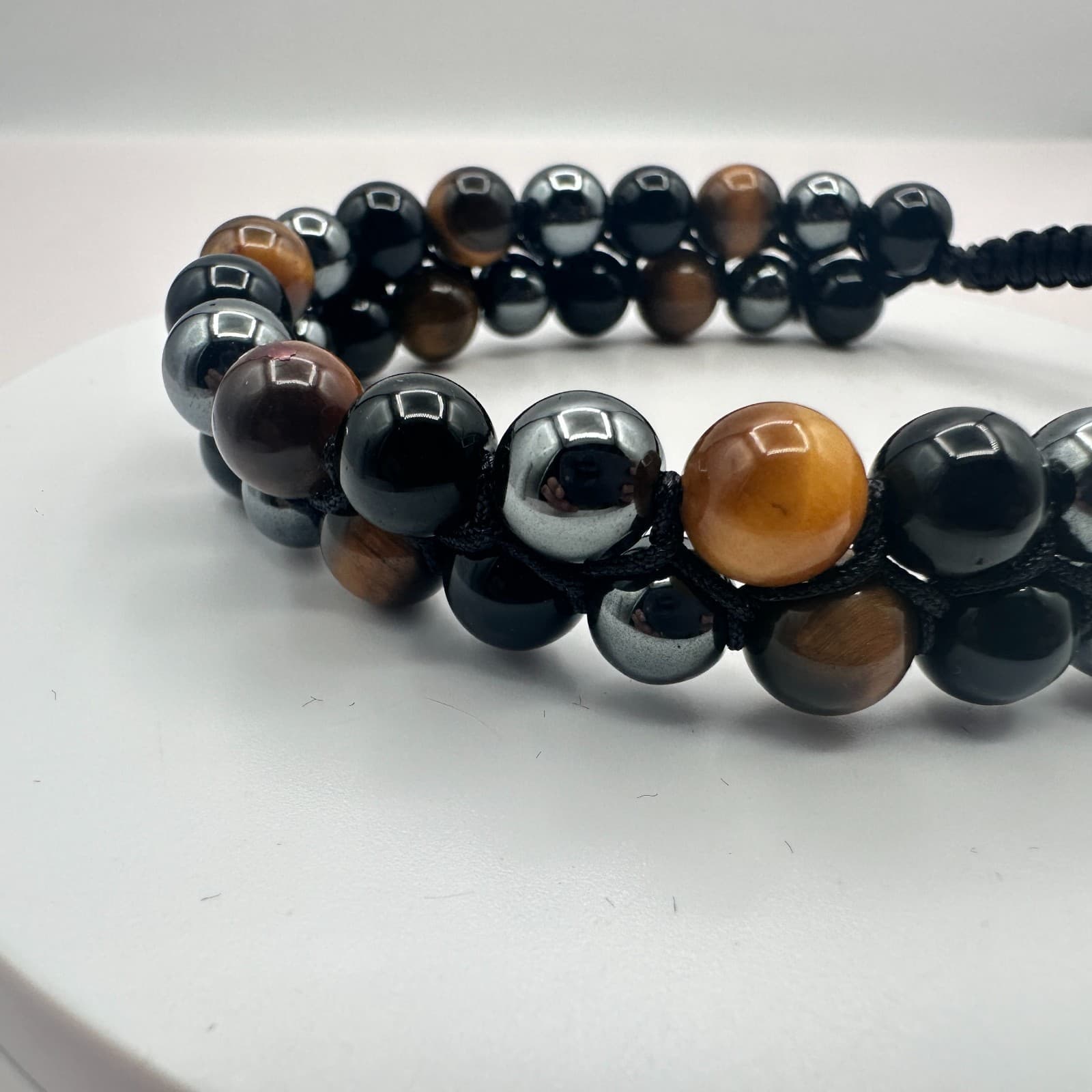 Vintage Y2K Tigers Eye Black Obsidian Beaded Shamballa Bracelet Unisex Jewelry - Thumbnail 2