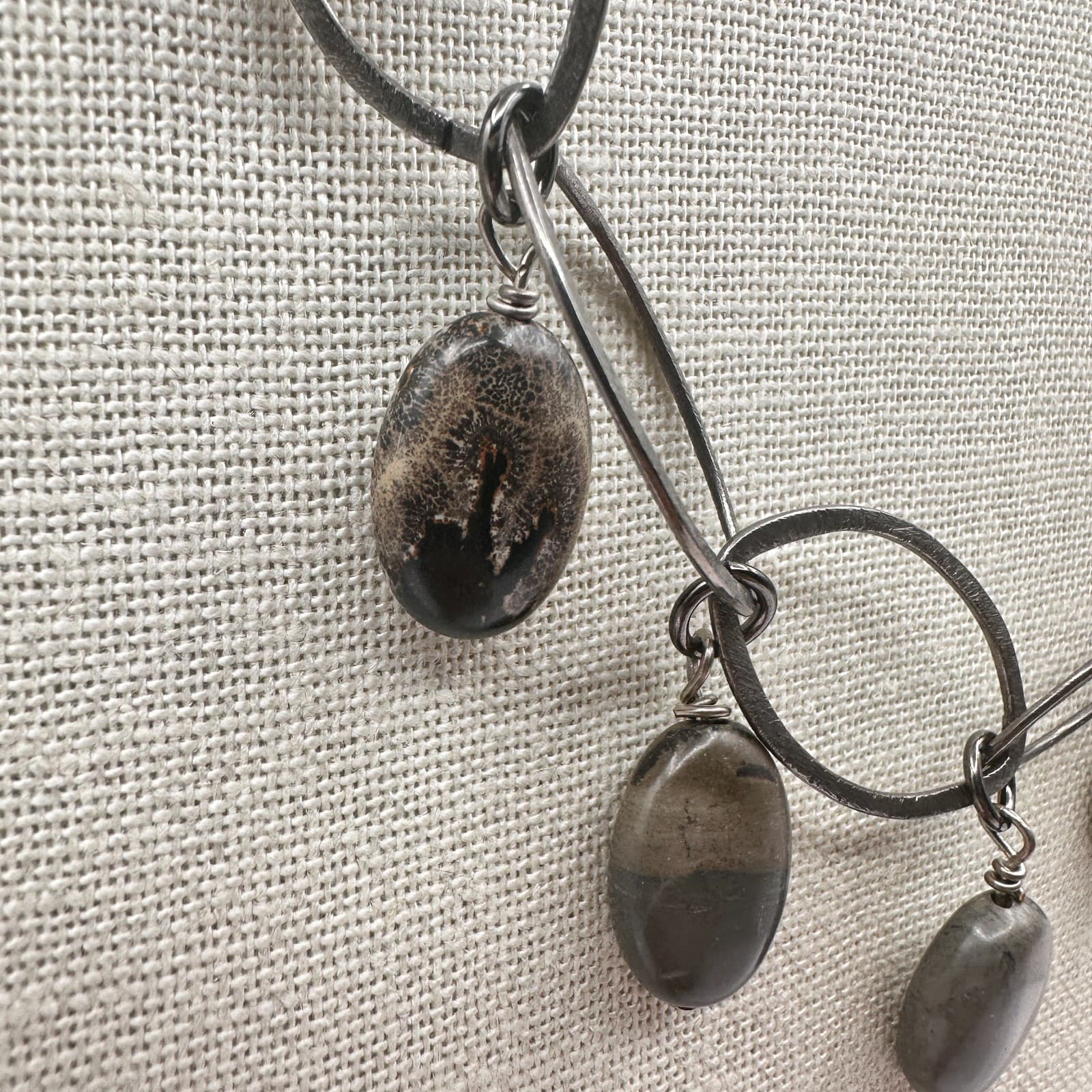 Vintage Y2K Silver Tone Oval Link Glass Stone Statement Necklace Women's Jewelry - Thumbnail 4