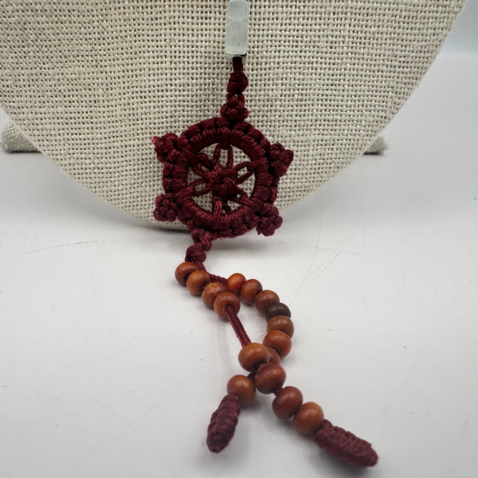 Vintage Y2K Wooden Beaded Dharma Wheel Pendant Necklace Boho Women's Jewelry - Thumbnail 2