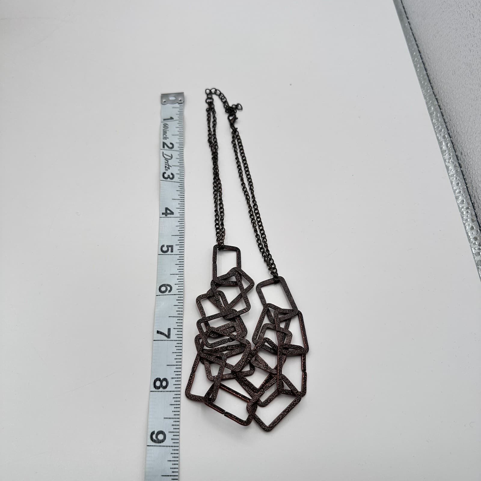 Vintage Y2K Copper Tone Geometric Textured Link Necklace Women's Classic Jewelry - Thumbnail 9