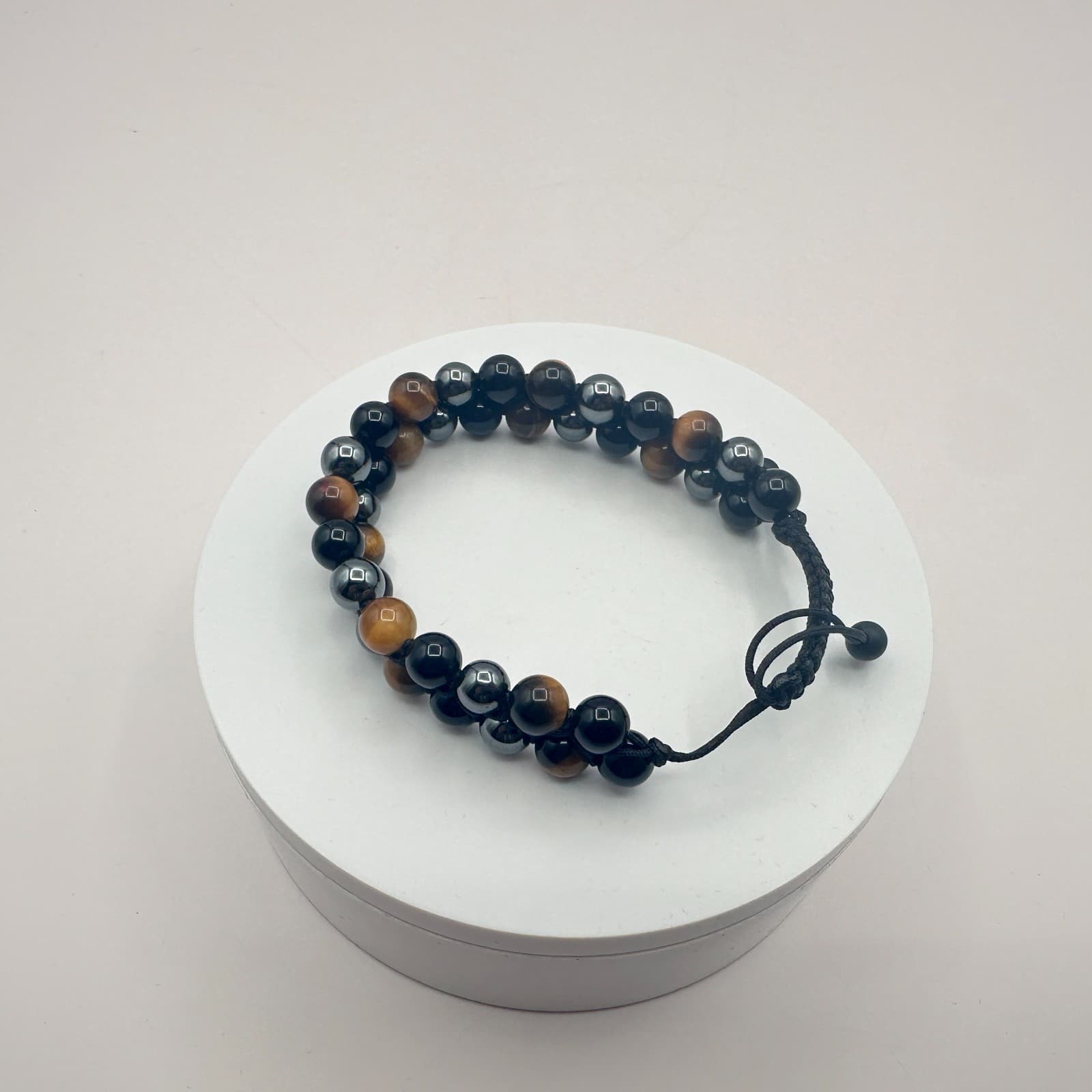 Vintage Y2K Tigers Eye Black Obsidian Beaded Shamballa Bracelet Unisex Jewelry - Thumbnail 4